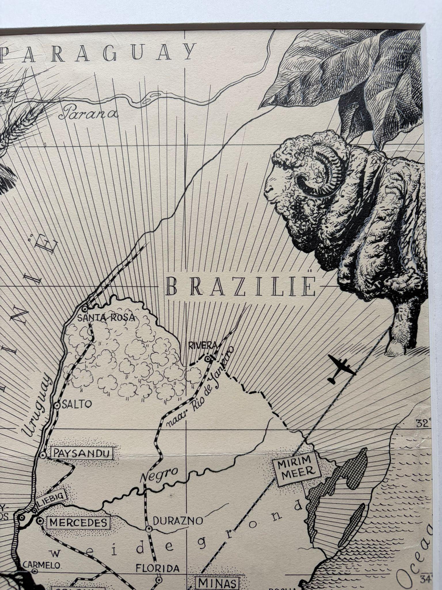 Original 1948 Map of Uruguay by Charles Burki – Art Deco Design For Sale 1