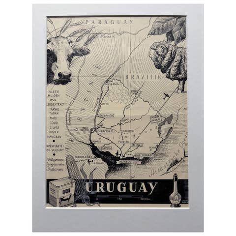 Original 1948 Map of Uruguay by Charles Burki – Art Deco Design
