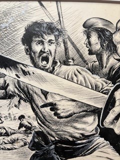 Original 1950 Pen and Ink Drawing “The Storming of the Bastille” by Burki