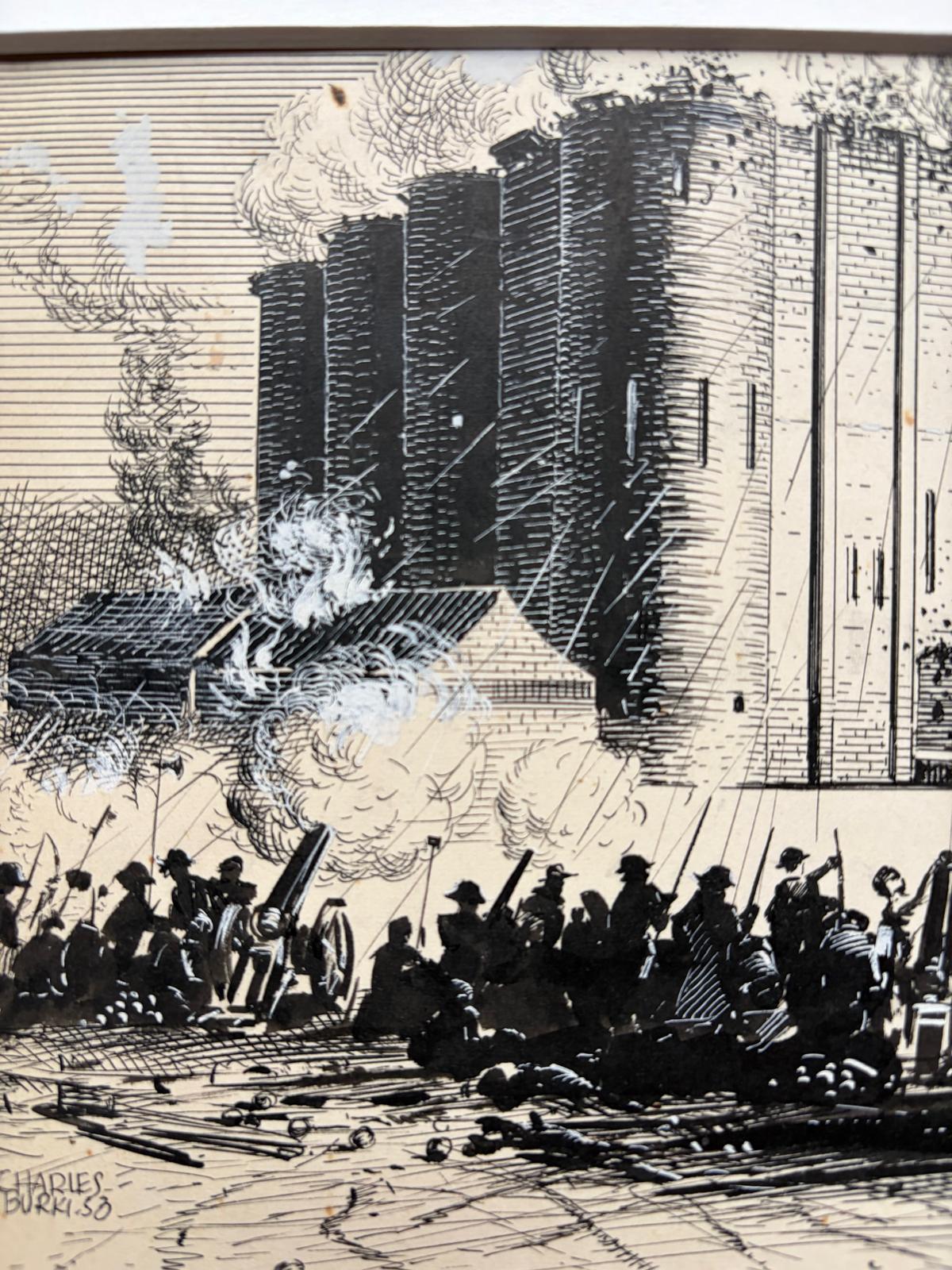 Néerlandais Dessin original de 1950 à la plume et à l'encre 