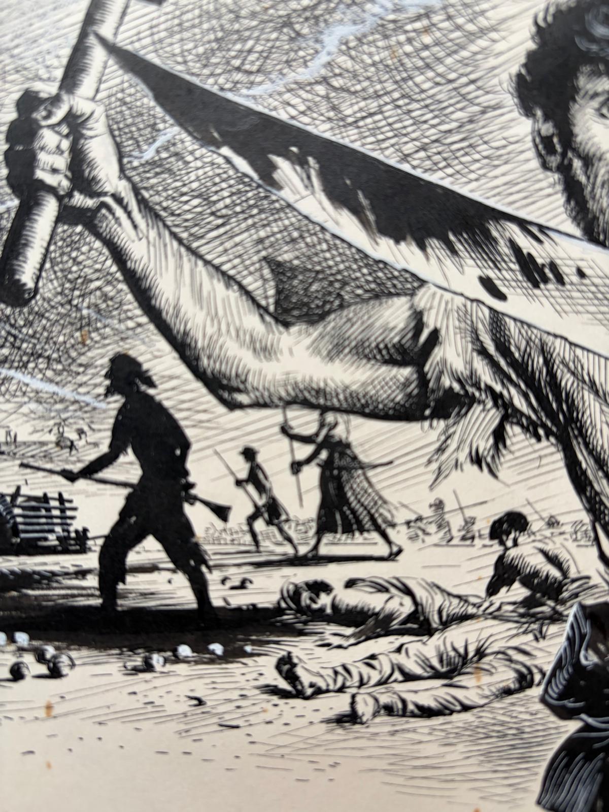 Milieu du XXe siècle Dessin original de 1950 à la plume et à l'encre 