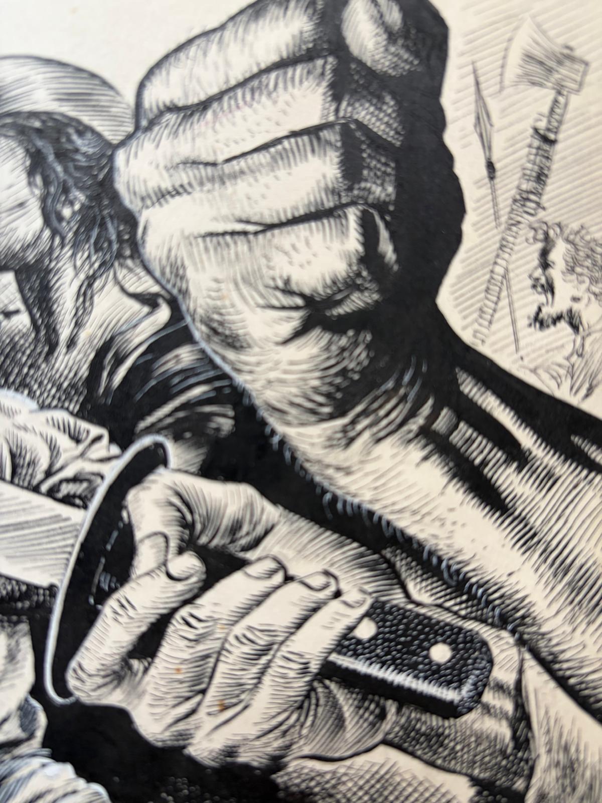 Papier Dessin original de 1950 à la plume et à l'encre 