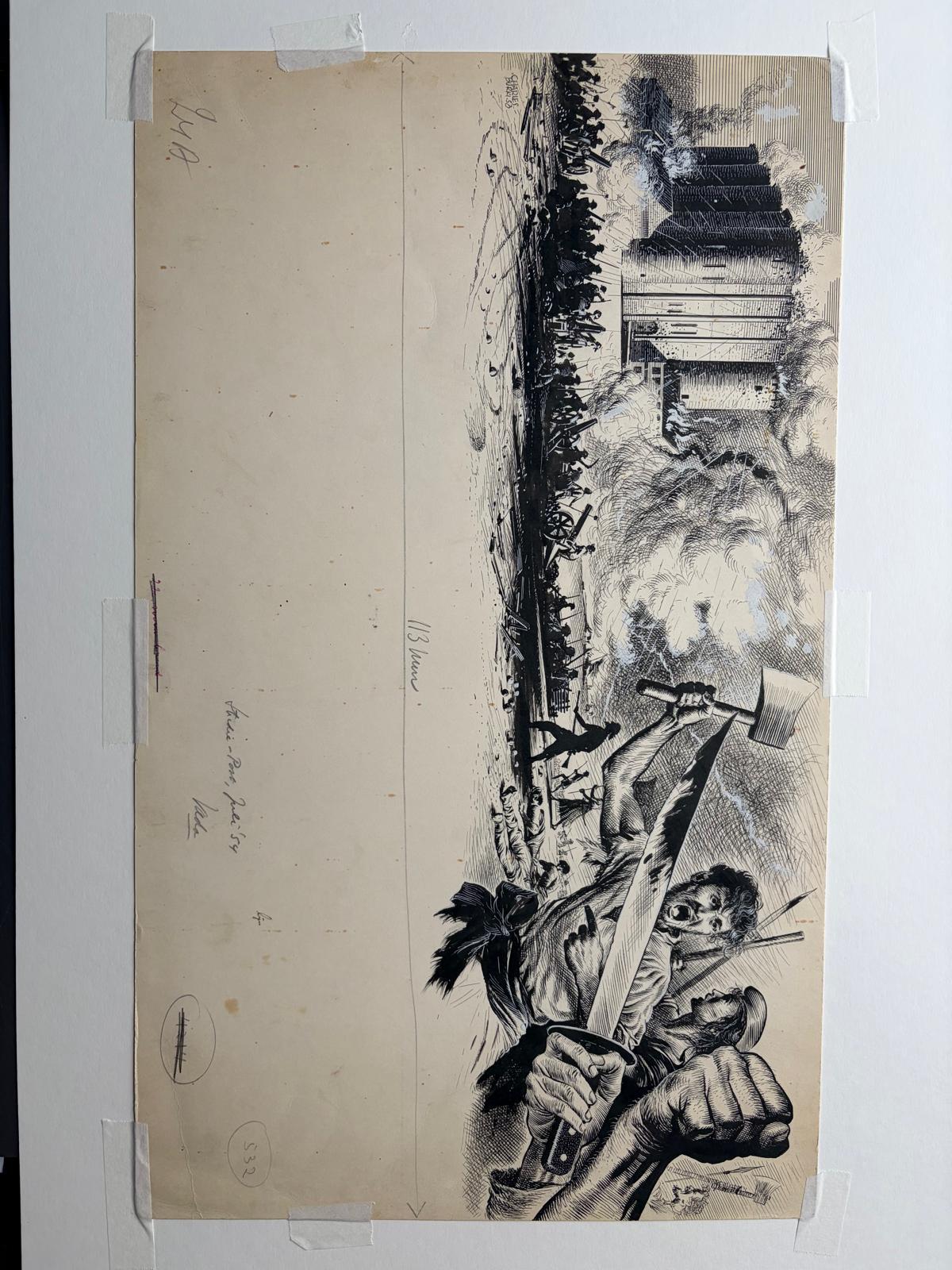 Dessin original de 1950 à la plume et à l'encre 