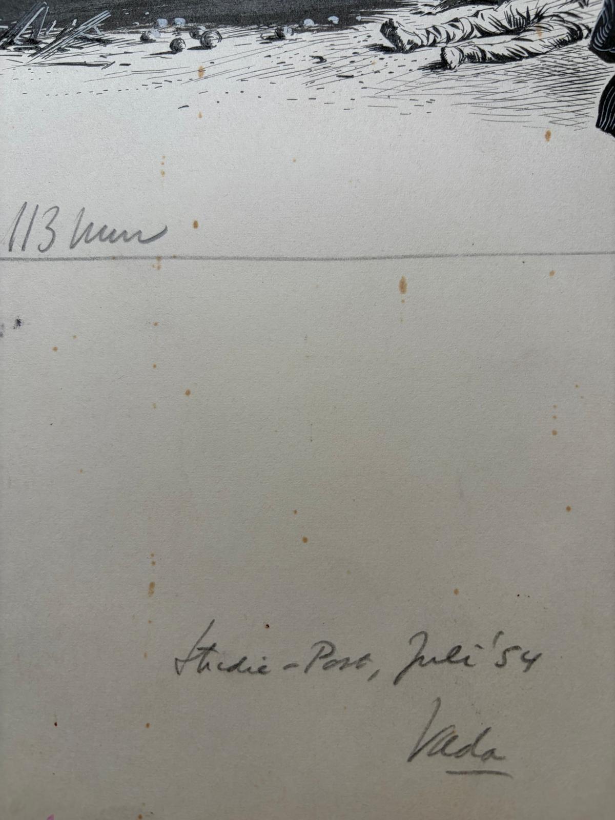 Dessin original de 1950 à la plume et à l'encre 