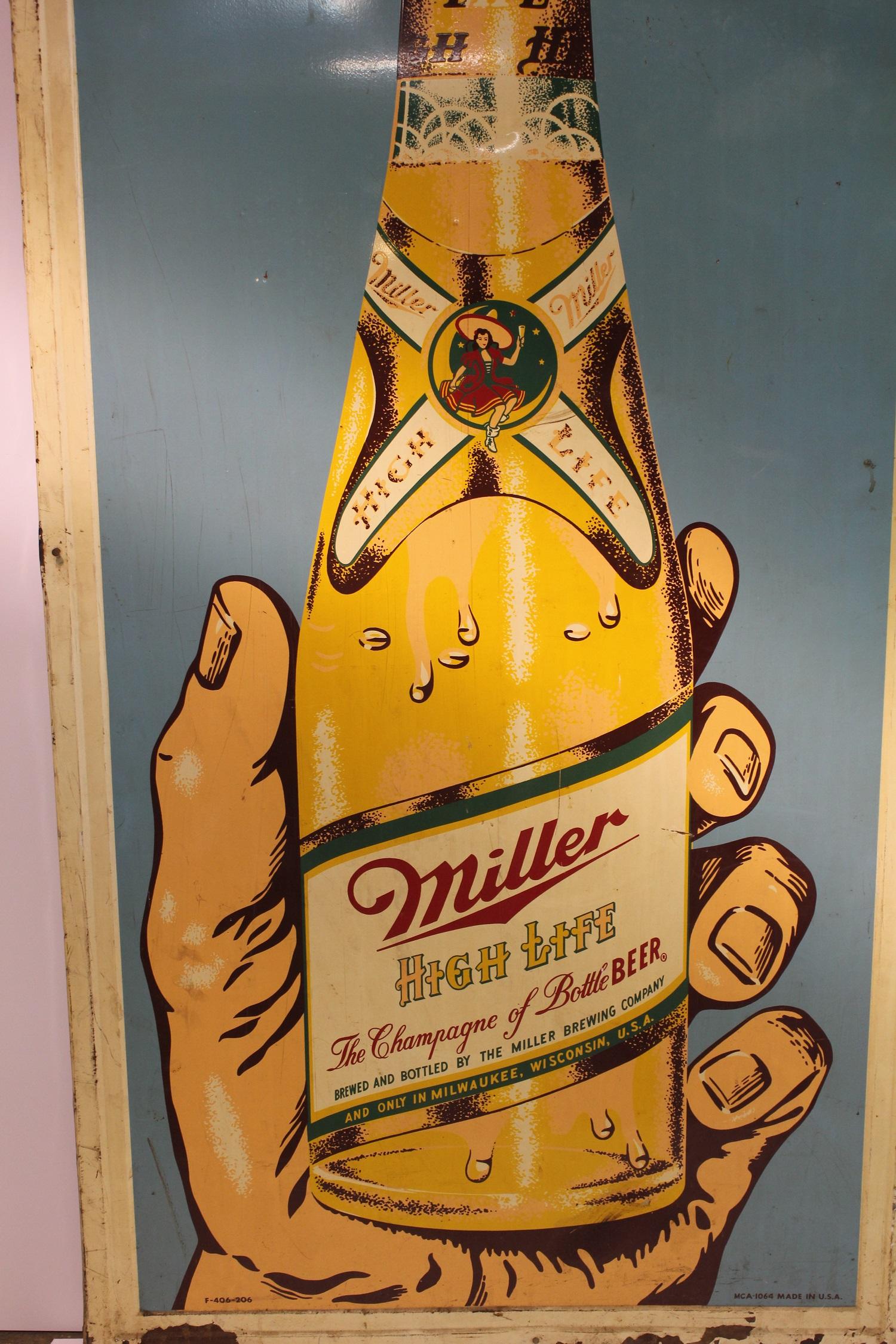 Original 1950s advertising Miller beer sign.