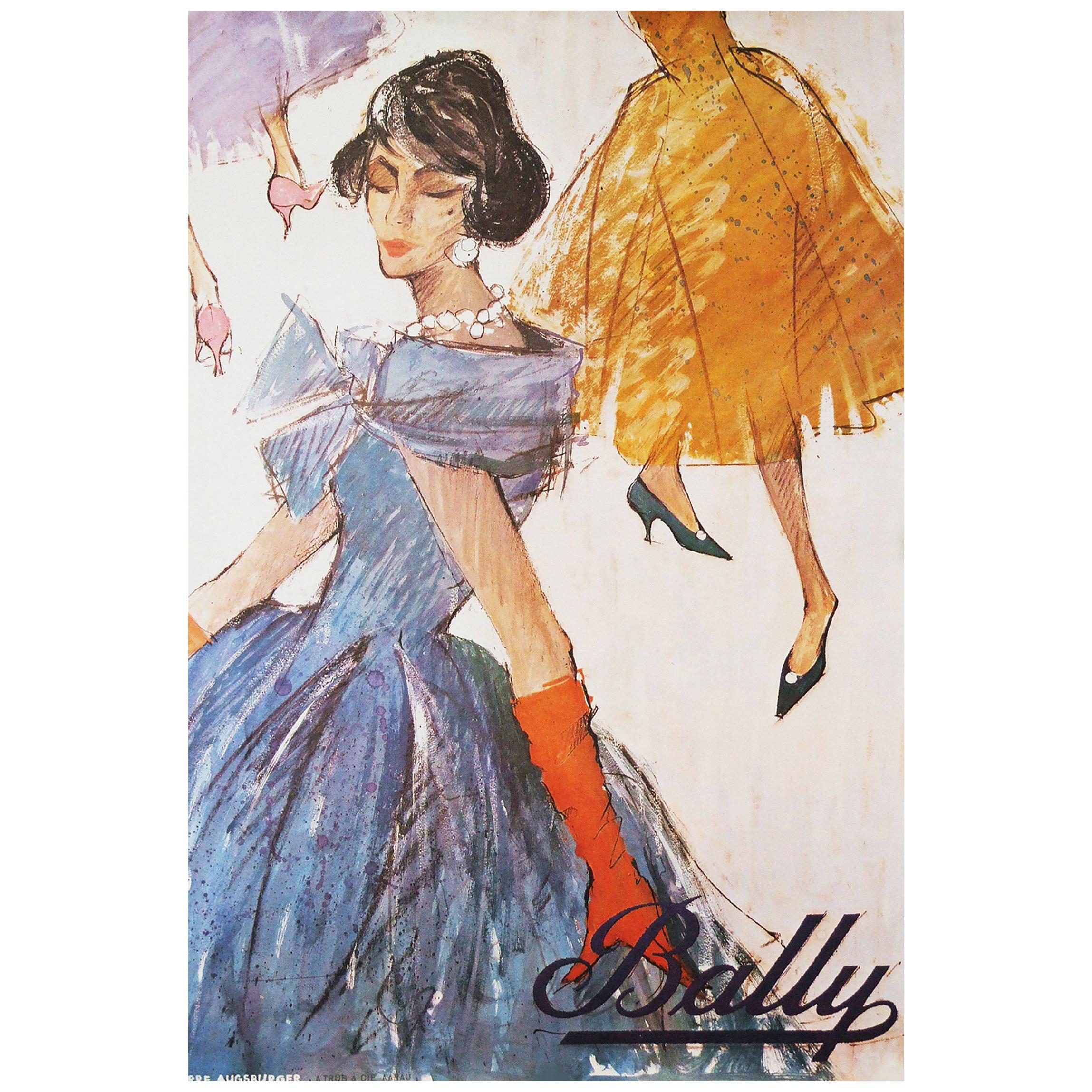 Original 1950s Bally Shoes Advertising Poster Fashion For Sale