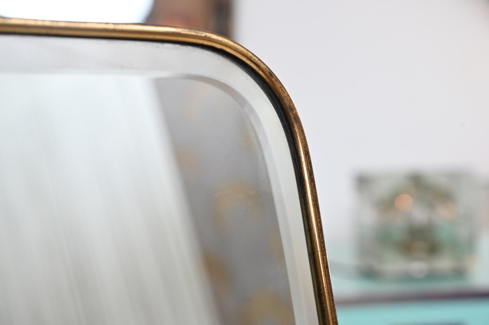 Original 1950s Bevelled Mirror with Brass Frame Ponti Style In Good Condition In London, GB