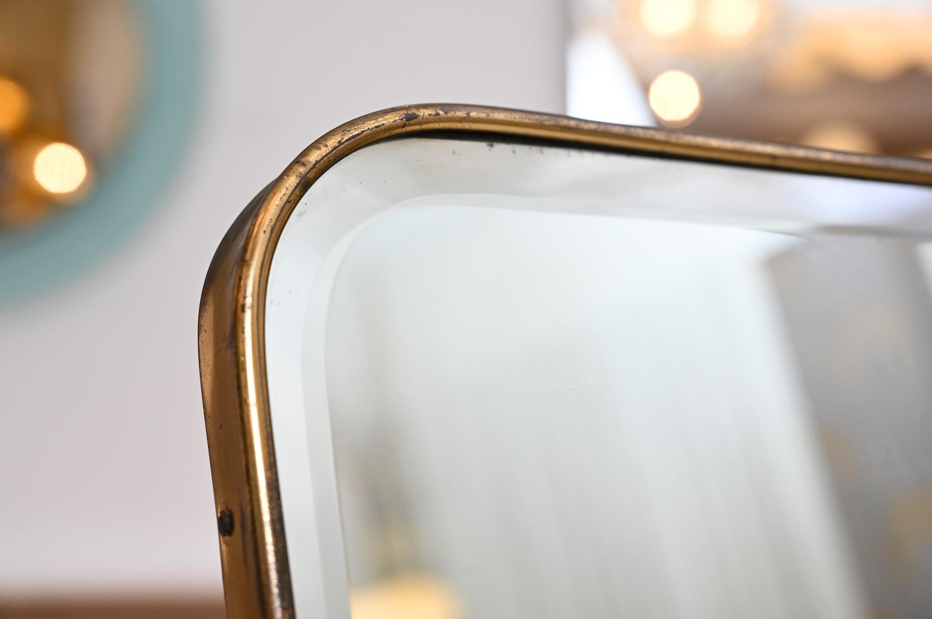 Mid-20th Century Original 1950s Bevelled Mirror with Brass Frame Ponti Style