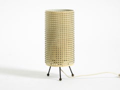 Original 1950s brass tripod table lamp with a perforated metal lampshade