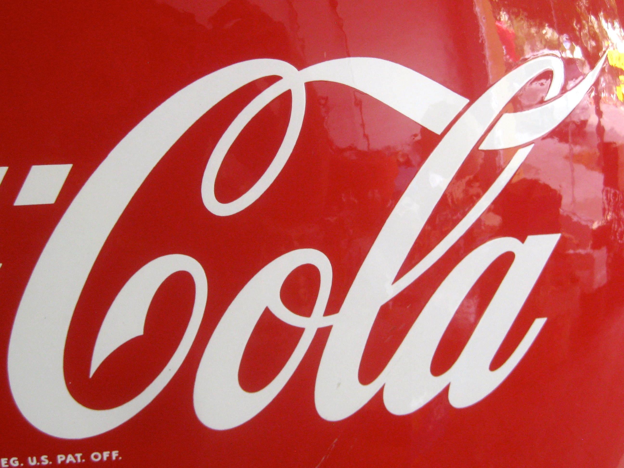Original 1950s Coca-Cola Coke Porcelain Store Advertising Button Sign 1