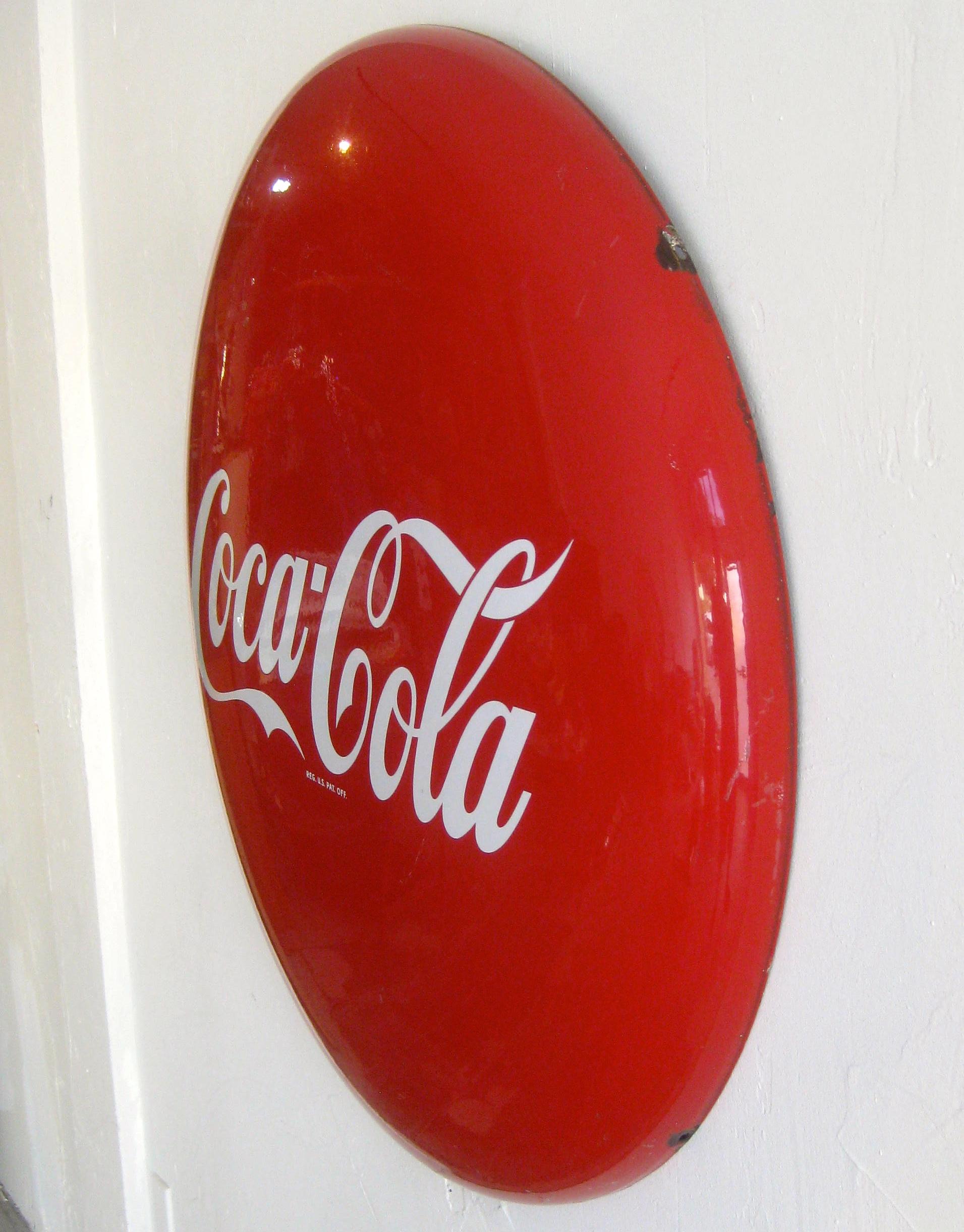 Original 1950s Coca-Cola Coke Porcelain Store Advertising Button Sign 2