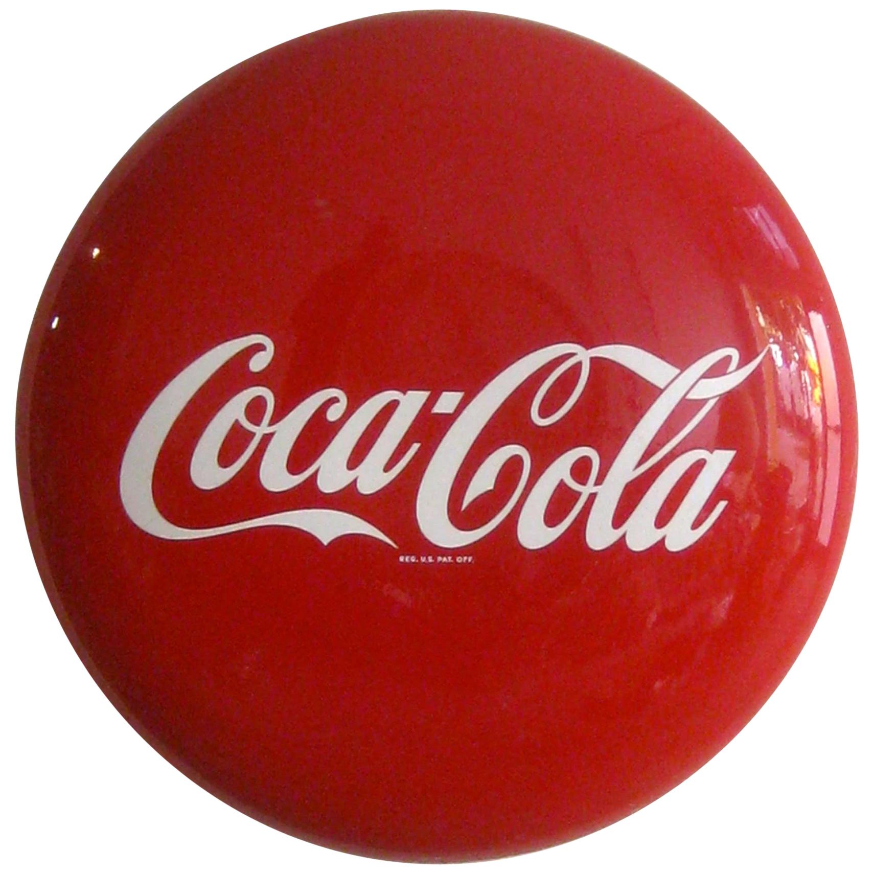 Original 1950s Coca-Cola Coke Porcelain Store Advertising Button Sign