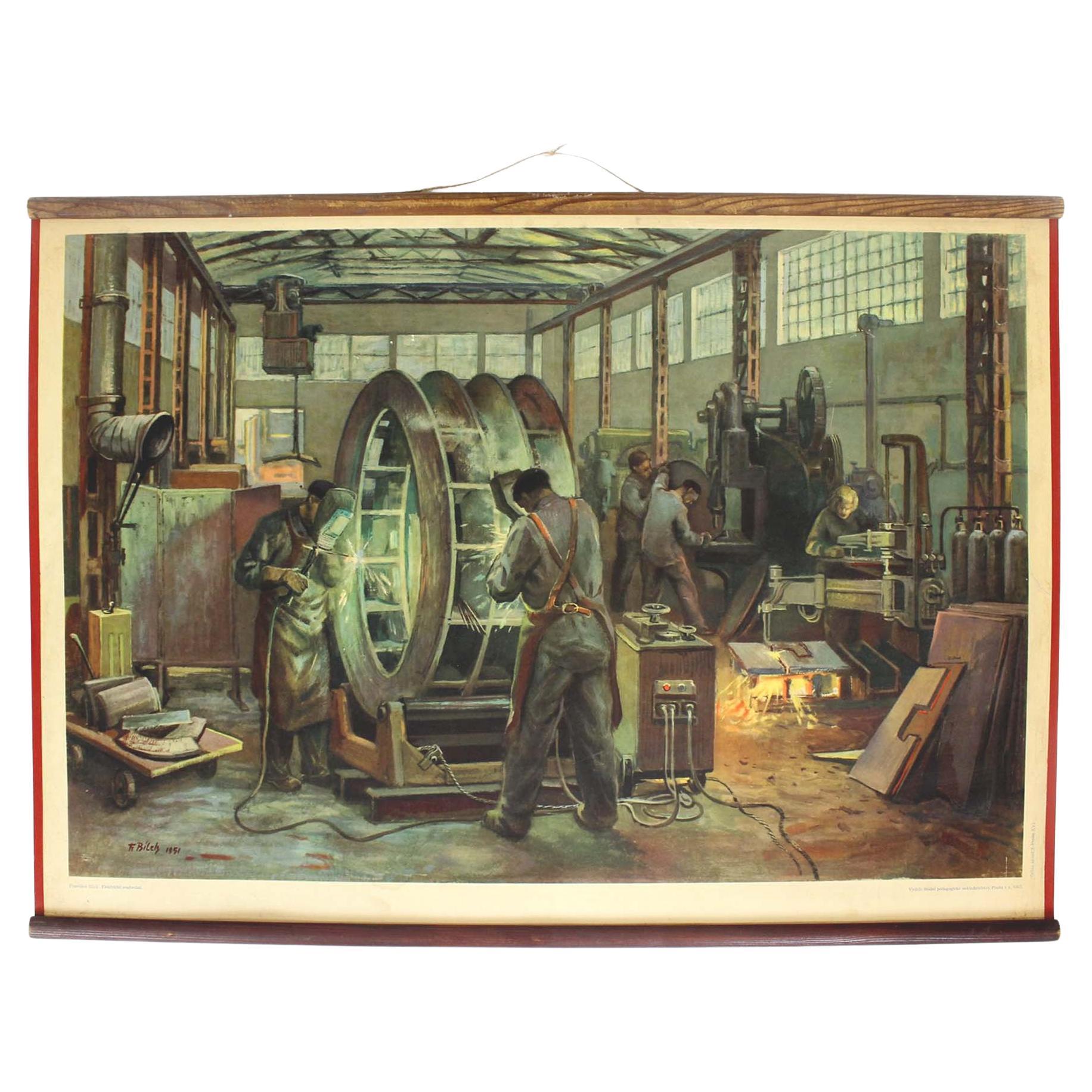 Poster industriale di propaganda ceca originale degli anni '50 di Frantisek Bilek