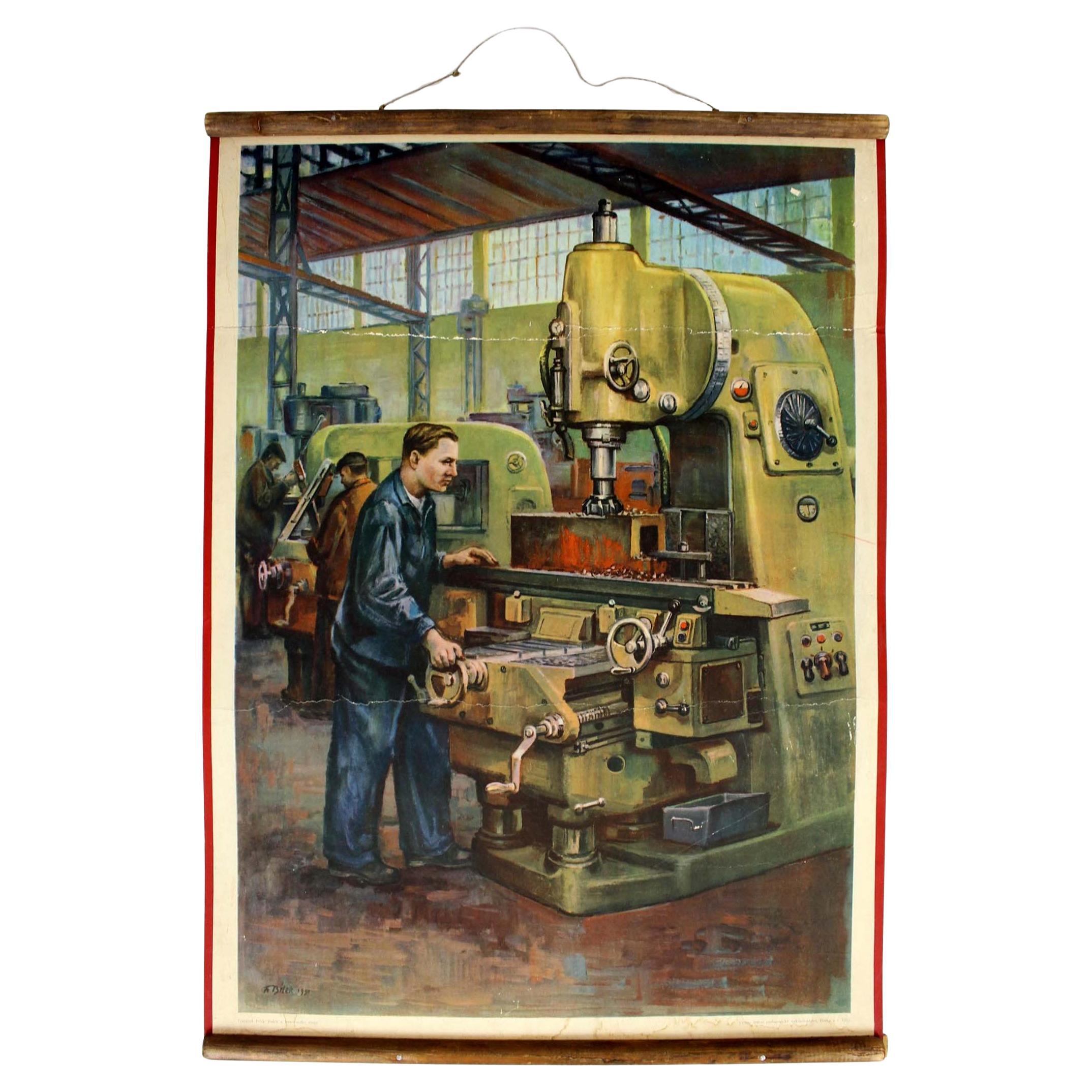 Poster industriale di propaganda ceca originale degli anni '50 di Frantisek Bilek in vendita
