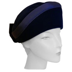 Original 1950s Deep Blue Plush Velvet Pill Box Hat