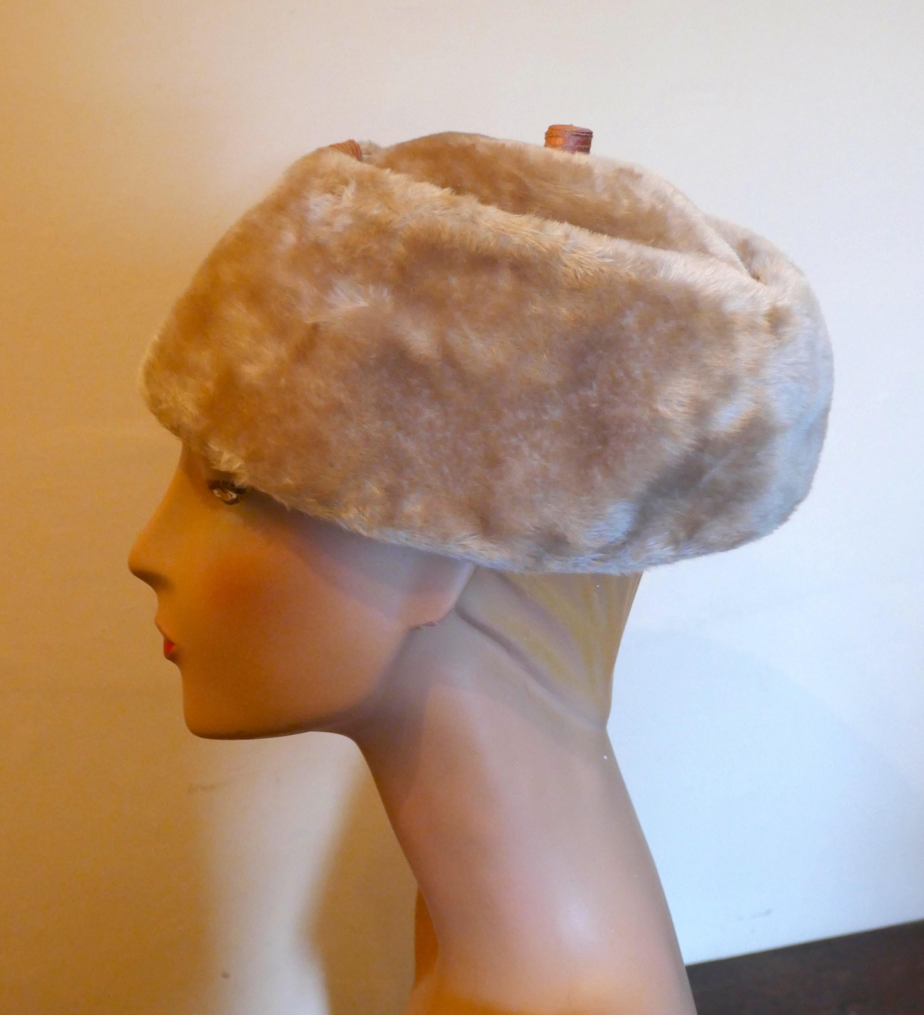 Original 1950s Felt Fur Pill Box Hat, trimmed with Satin Ribbon  1