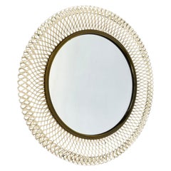 Original 1950s French Mategot Style Bauhaus Metal Wall Mirror, France 1950s