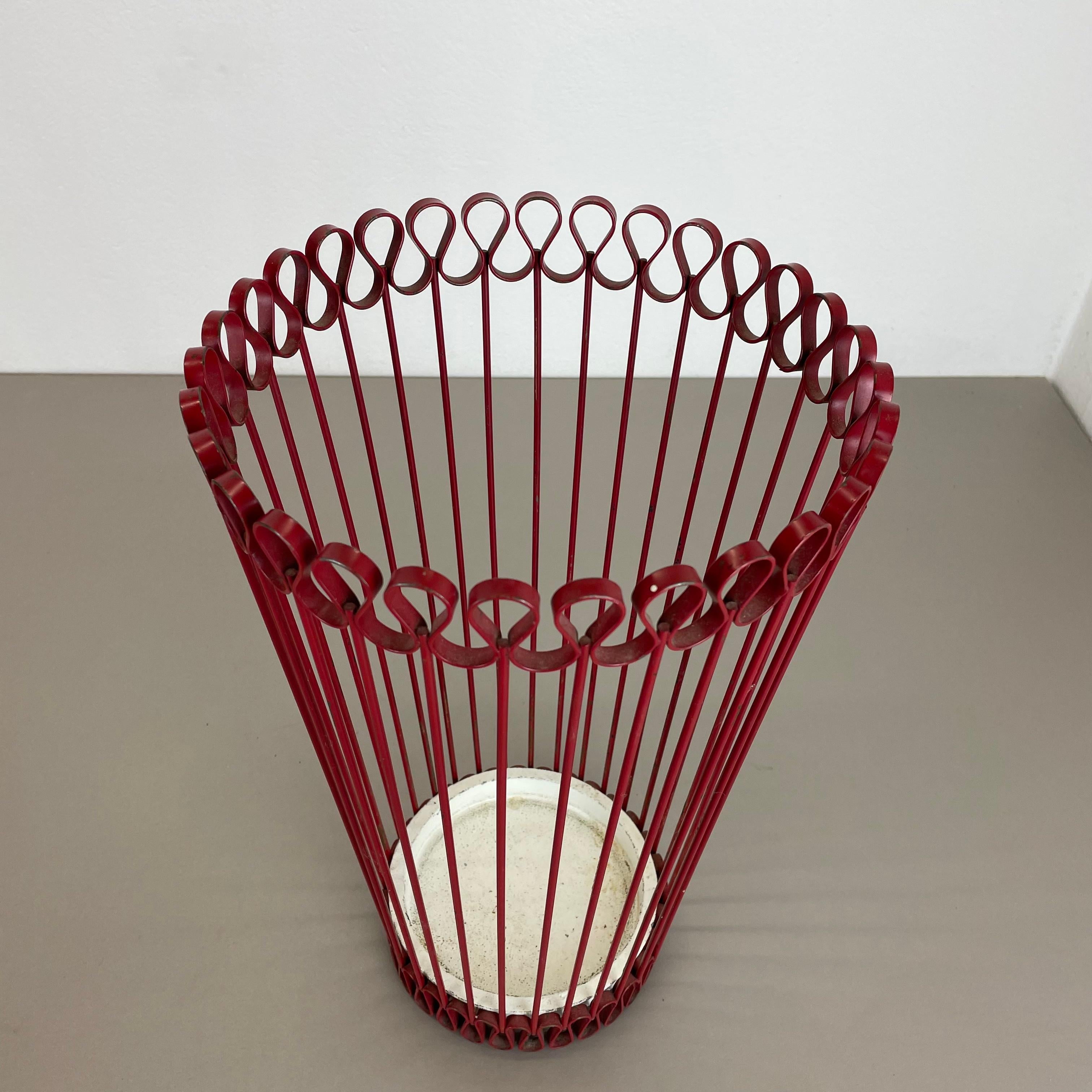Original 1950s French Mategot Style Red Metal Umbrella Stand, France, 1950s For Sale 6