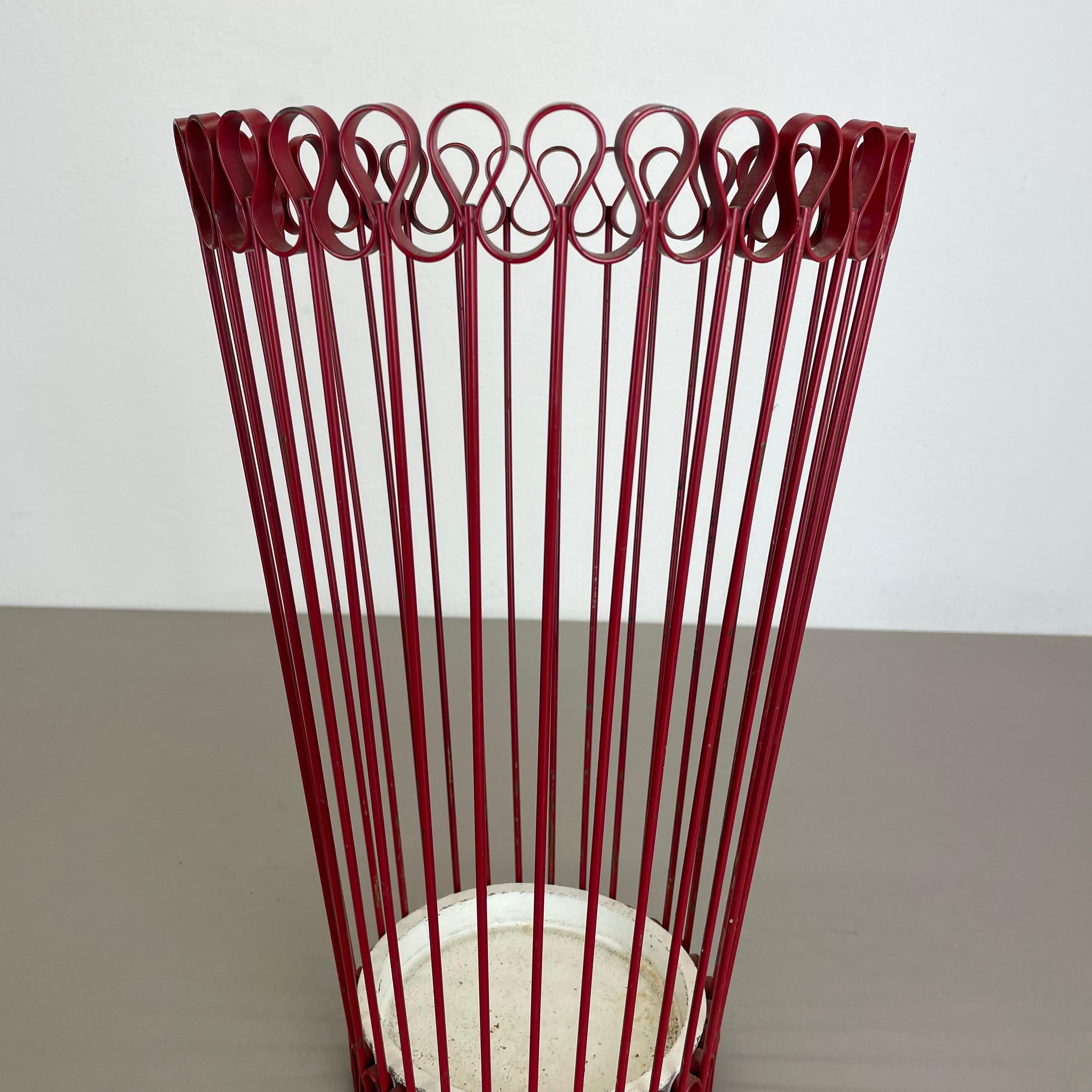 Original 1950s French Mategot Style Red Metal Umbrella Stand, France, 1950s For Sale 9