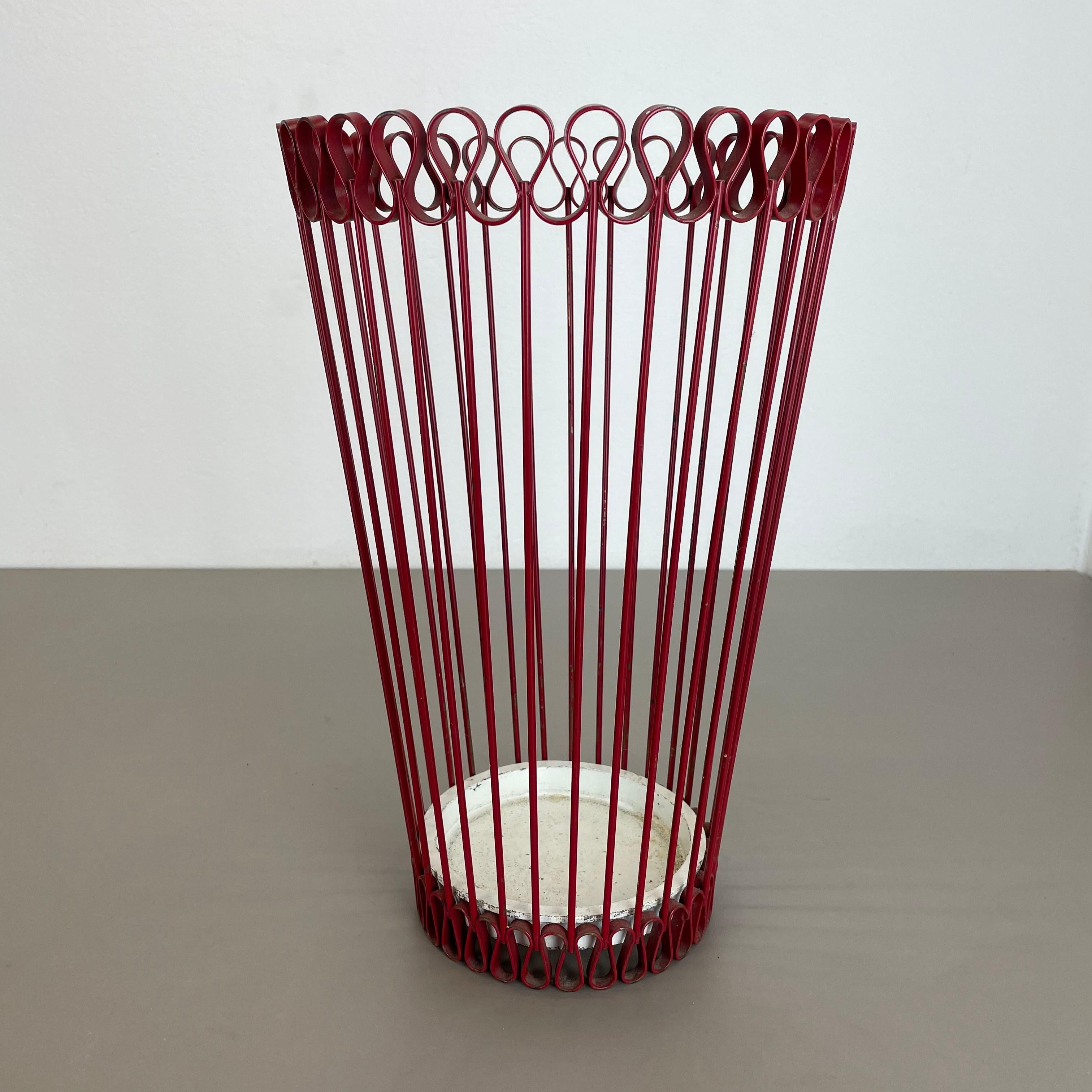 Original 1950s French Mategot Style Red Metal Umbrella Stand, France, 1950s For Sale 10