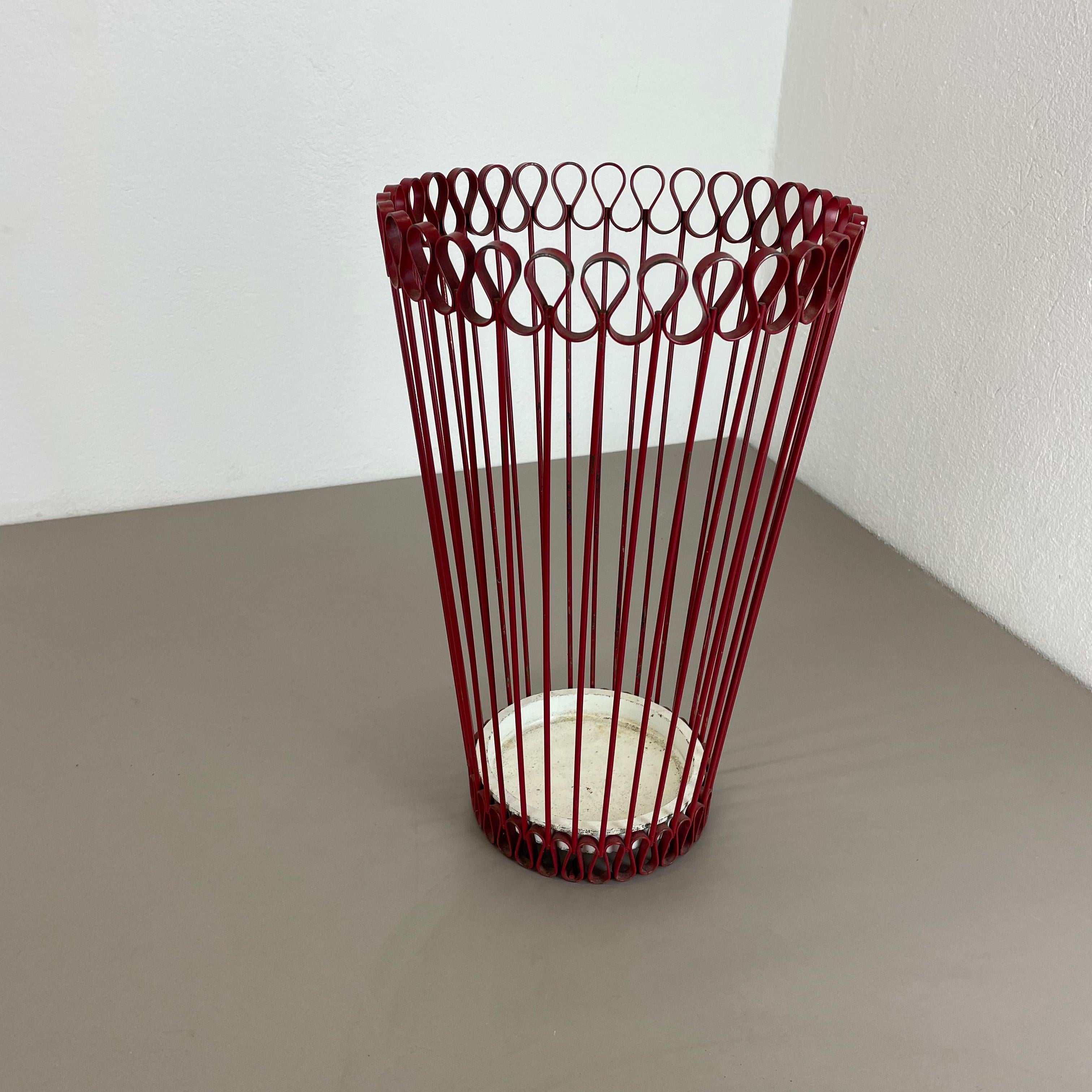 Mid-Century Modern Original 1950s French Mategot Style Red Metal Umbrella Stand, France, 1950s For Sale