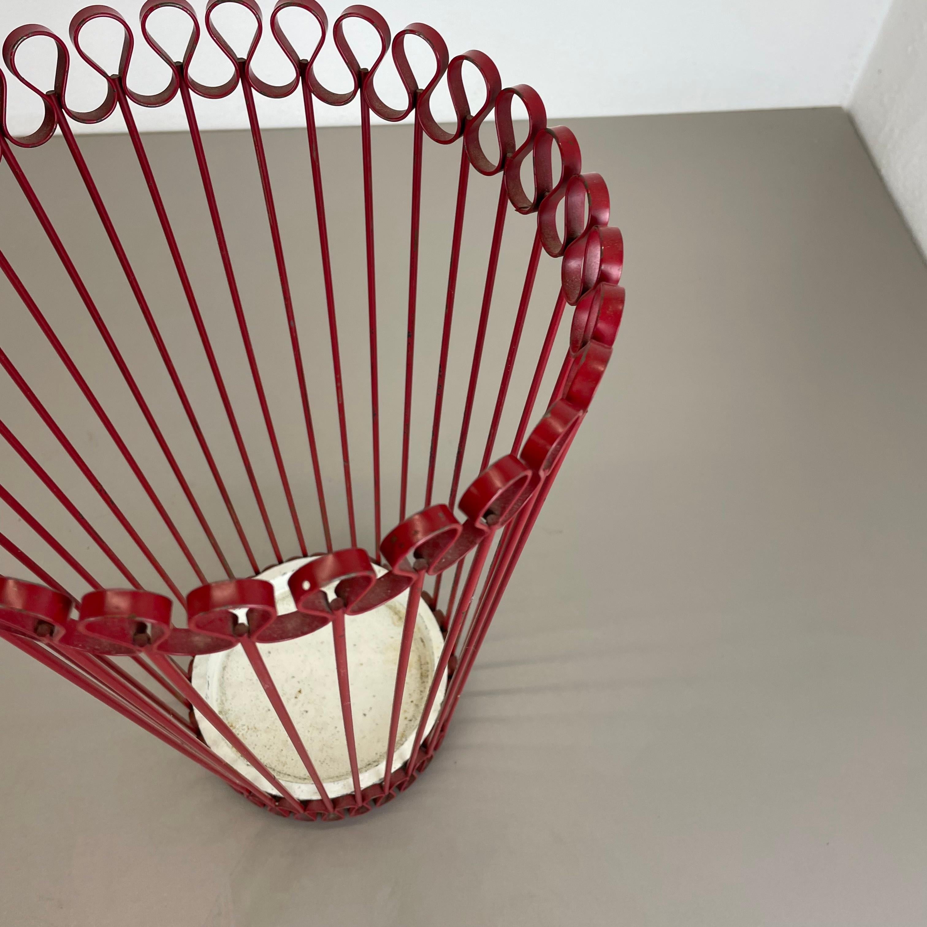 Original 1950s French Mategot Style Red Metal Umbrella Stand, France, 1950s For Sale 3