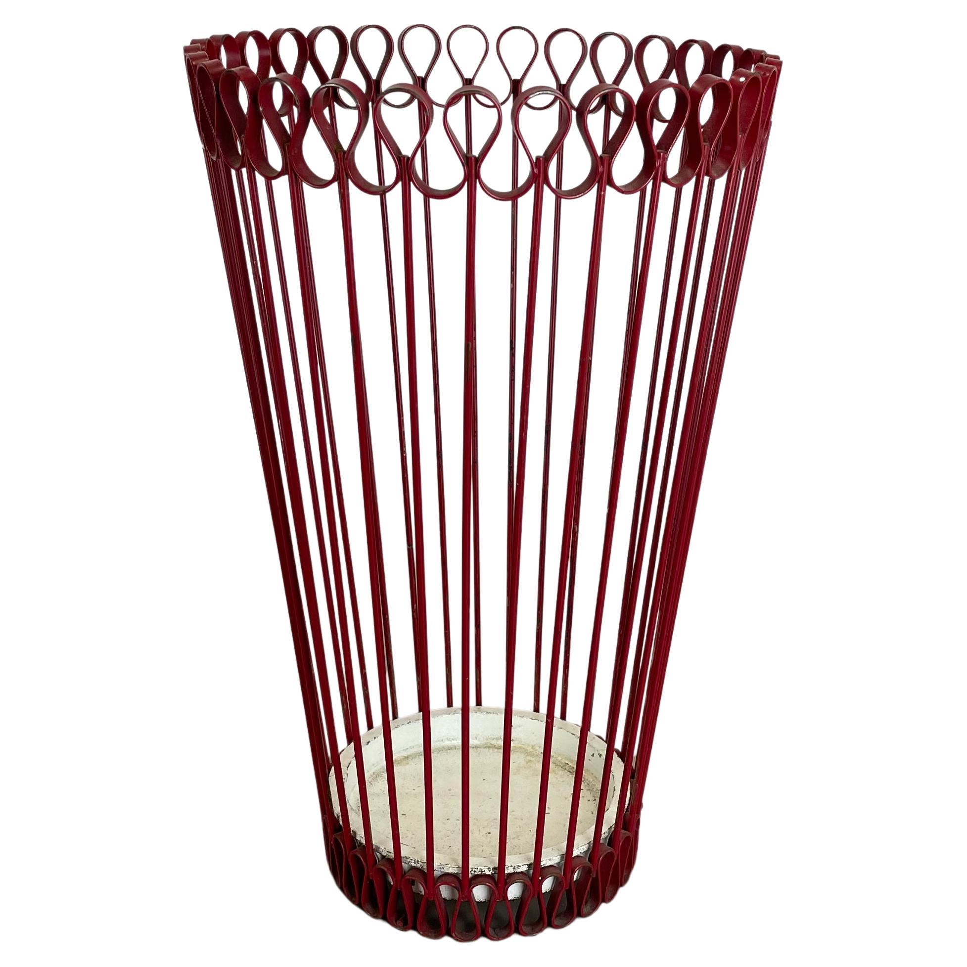 Original 1950s French Mategot Style Red Metal Umbrella Stand, France, 1950s