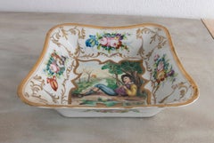 Original 1950s German Meissen Stamped Porcelain Tray w/ Boy Flautist Vignette