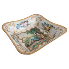 Original 1950s German Meissen Stamped Porcelain Tray w/ Boy Flautist Vignette