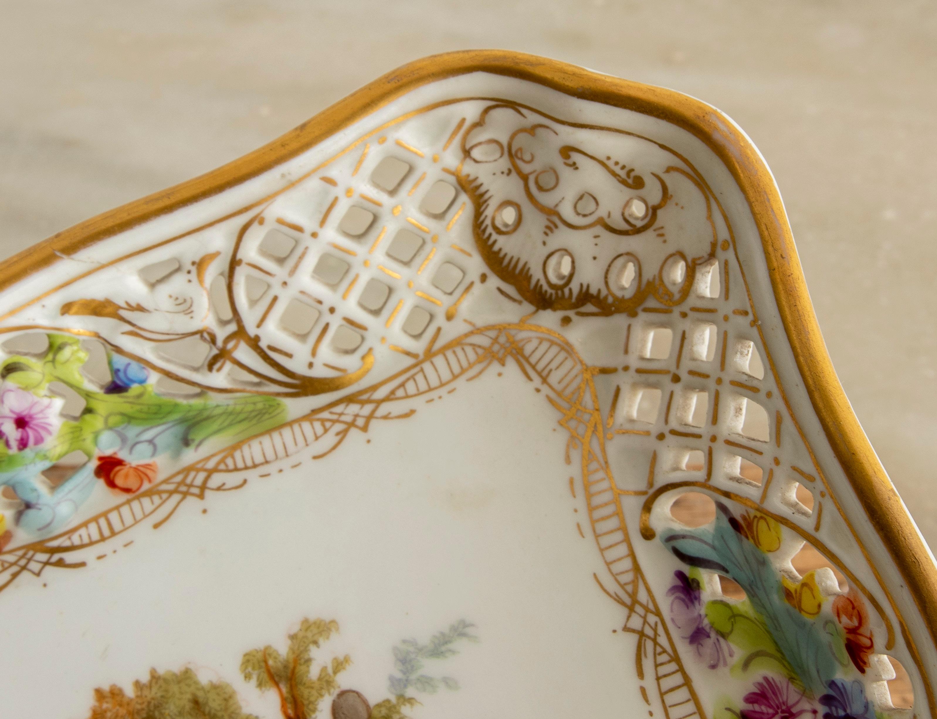 Original 1950s German Meissen Stamped Porcelain Tray w/ Couple Vignette For Sale 4