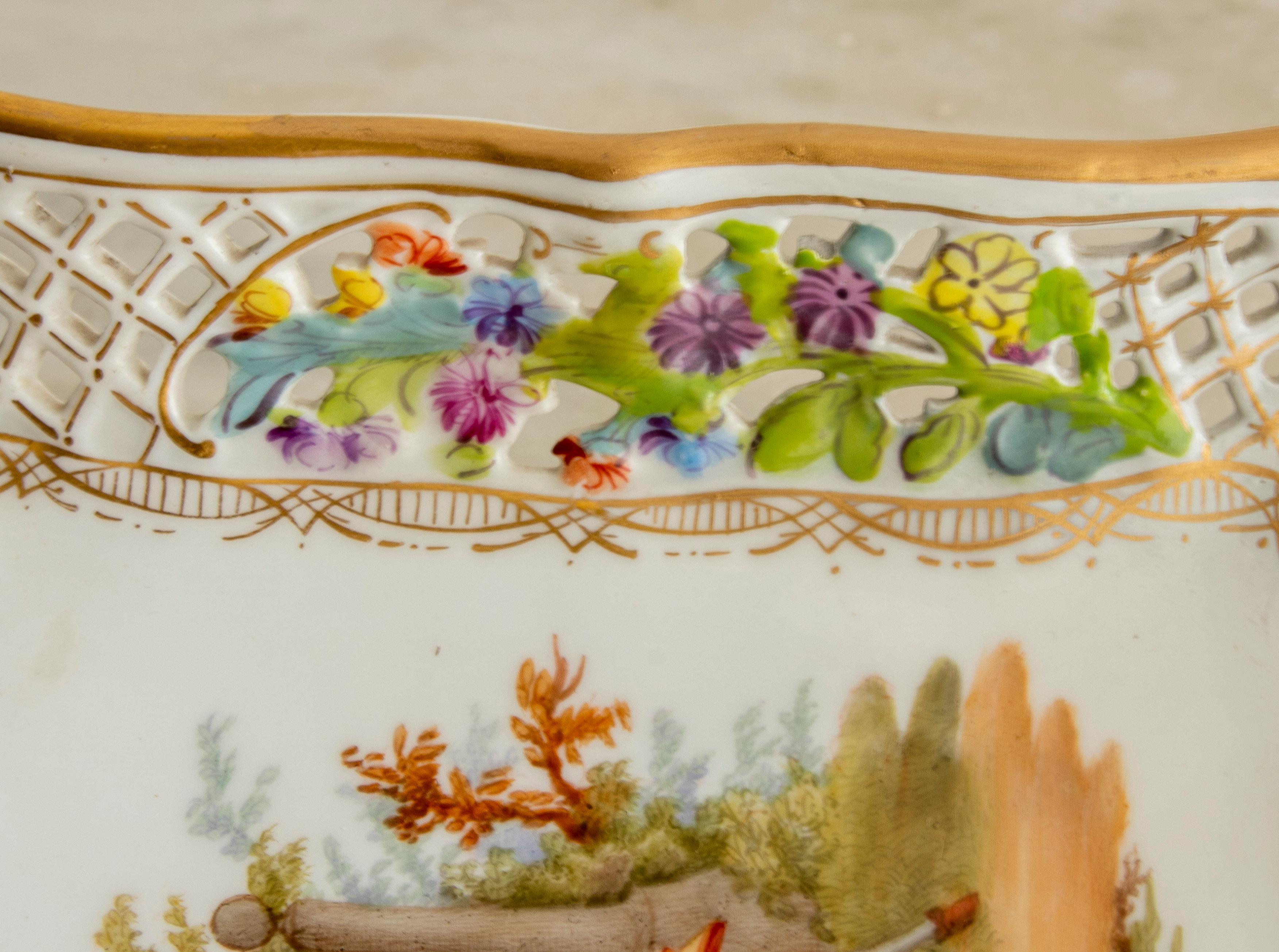Original 1950s German Meissen Stamped Porcelain Tray w/ Couple Vignette For Sale 5