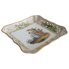 Original 1950s German Meissen Stamped Porcelain Tray w/ Couple Vignette