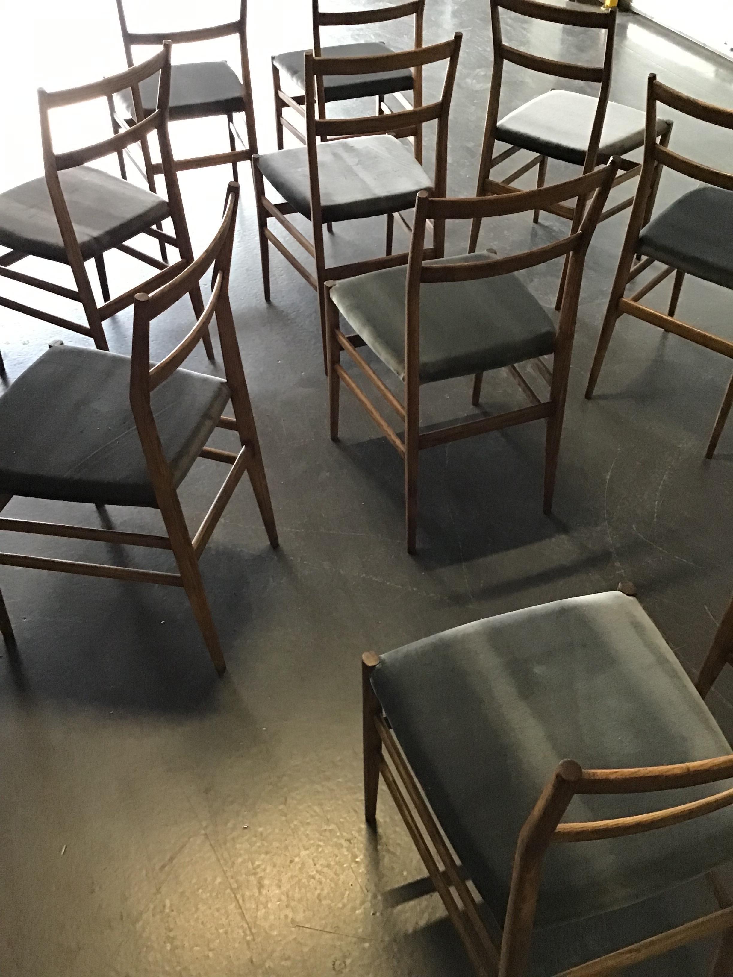 Original 1950's Gio Ponti Leggera Dining Chairs by Cassina. Set of 10  In Good Condition For Sale In London, GB