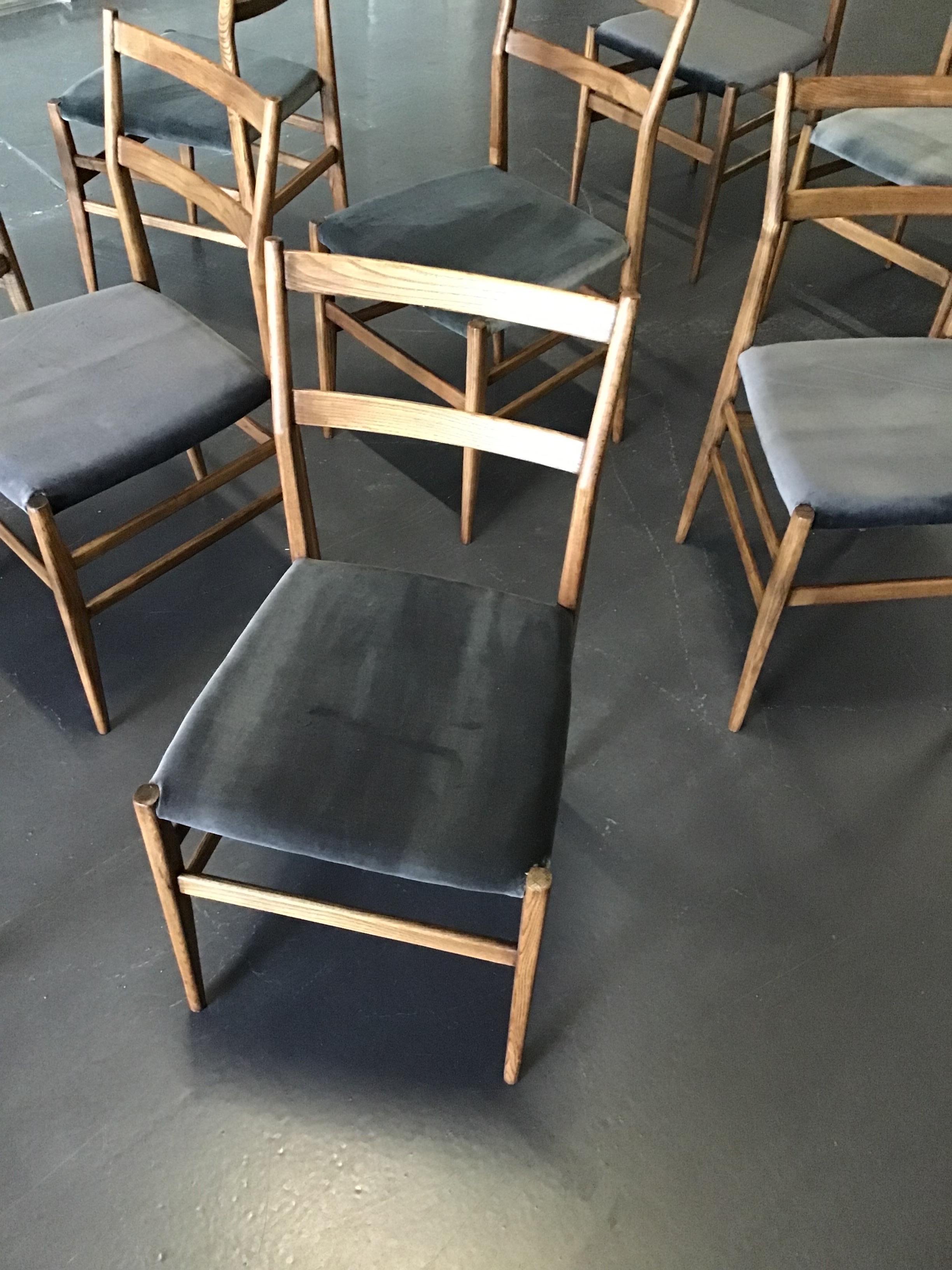 Ash Original 1950's Gio Ponti Leggera Dining Chairs by Cassina. Set of 10  For Sale
