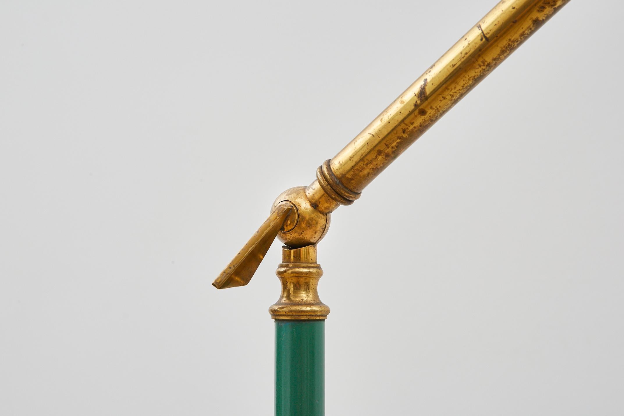 Enameled Original 1950s Italian Lamp, Brass with Green Enamel marble base For Sale