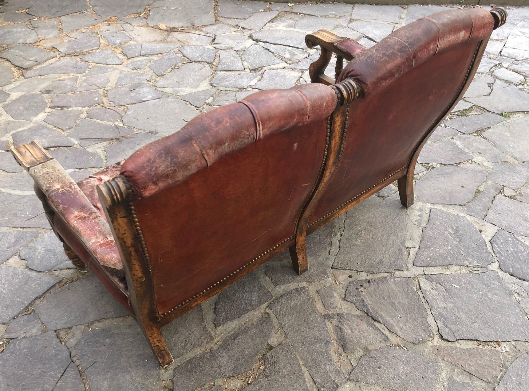 Mid-20th Century Original 20th Italian Two-Seater Sofa in Brown Leather For Sale