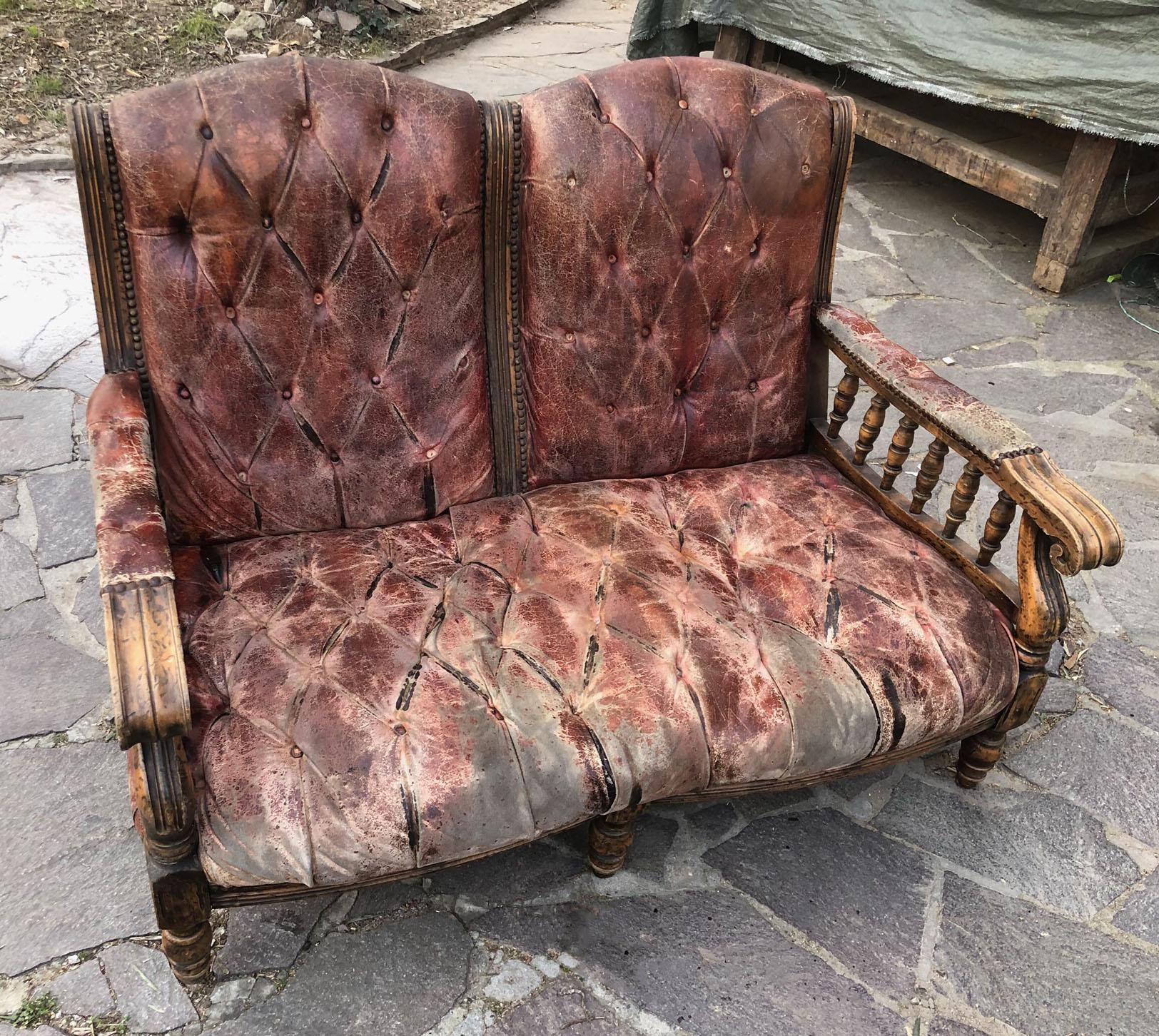 Pelle Divano a due posti originale del XX secolo in pelle marrone in vendita