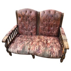 Original 20th Italian Two-Seater Sofa in Brown Leather