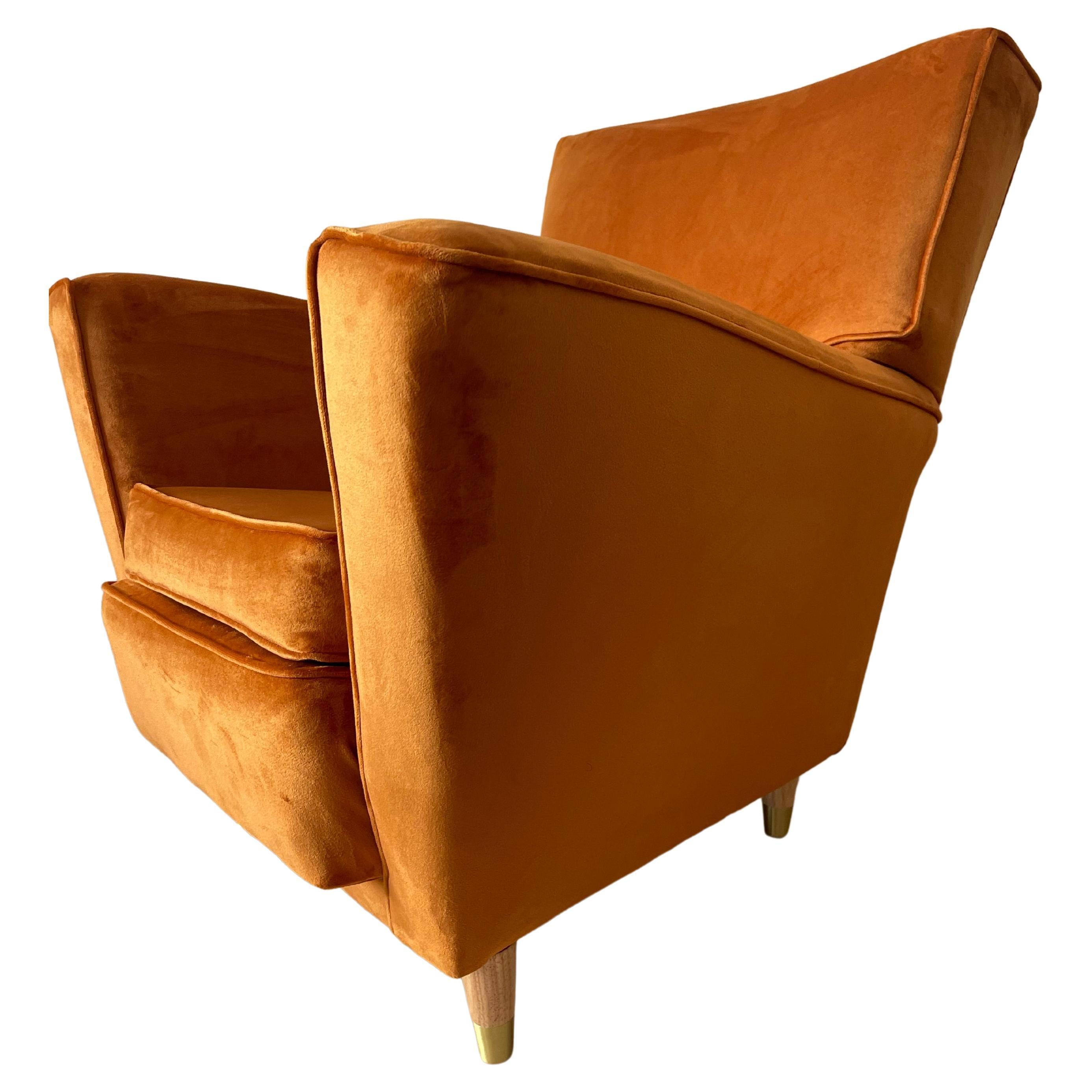 Original 1950
s Lounge Chair in Burnt Orange Velvet by Howard Keith For Sale