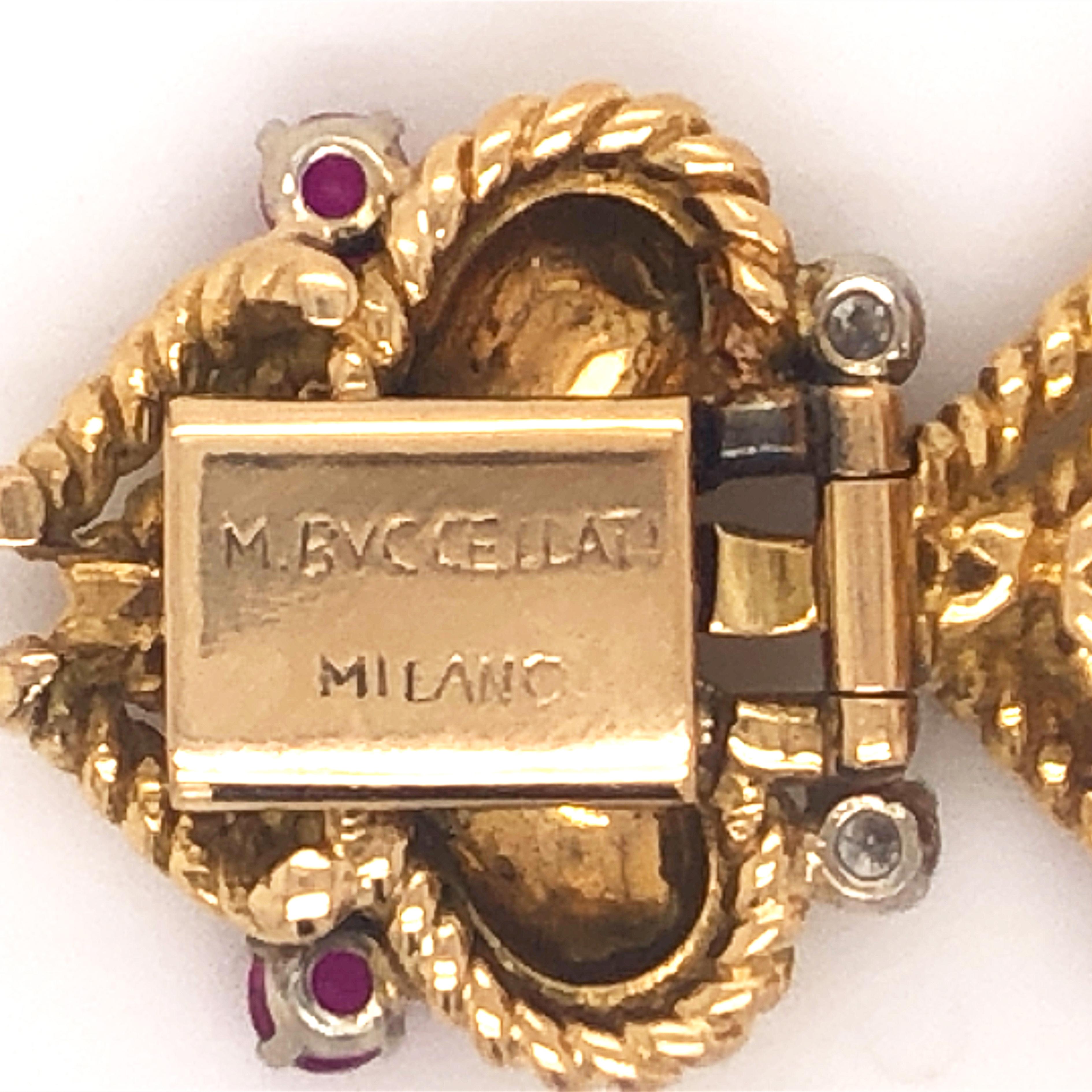 Original 1950's Mario Buccellati Ruby Diamond Yellow White Gold Heart Bracelet For Sale 3