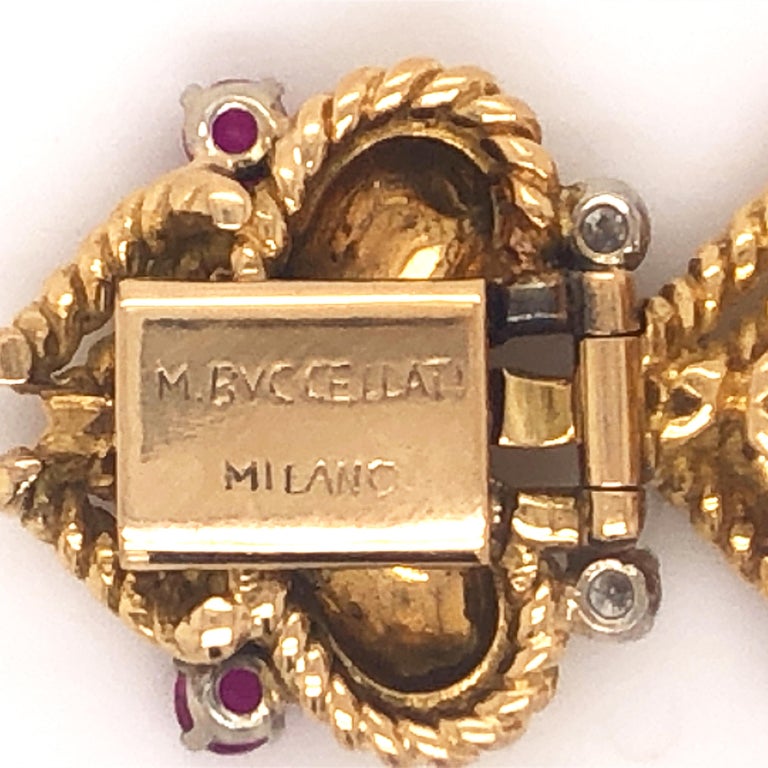 Original 1950's Mario Buccellati Ruby Diamond Yellow White Gold Heart Bracelet For Sale 5