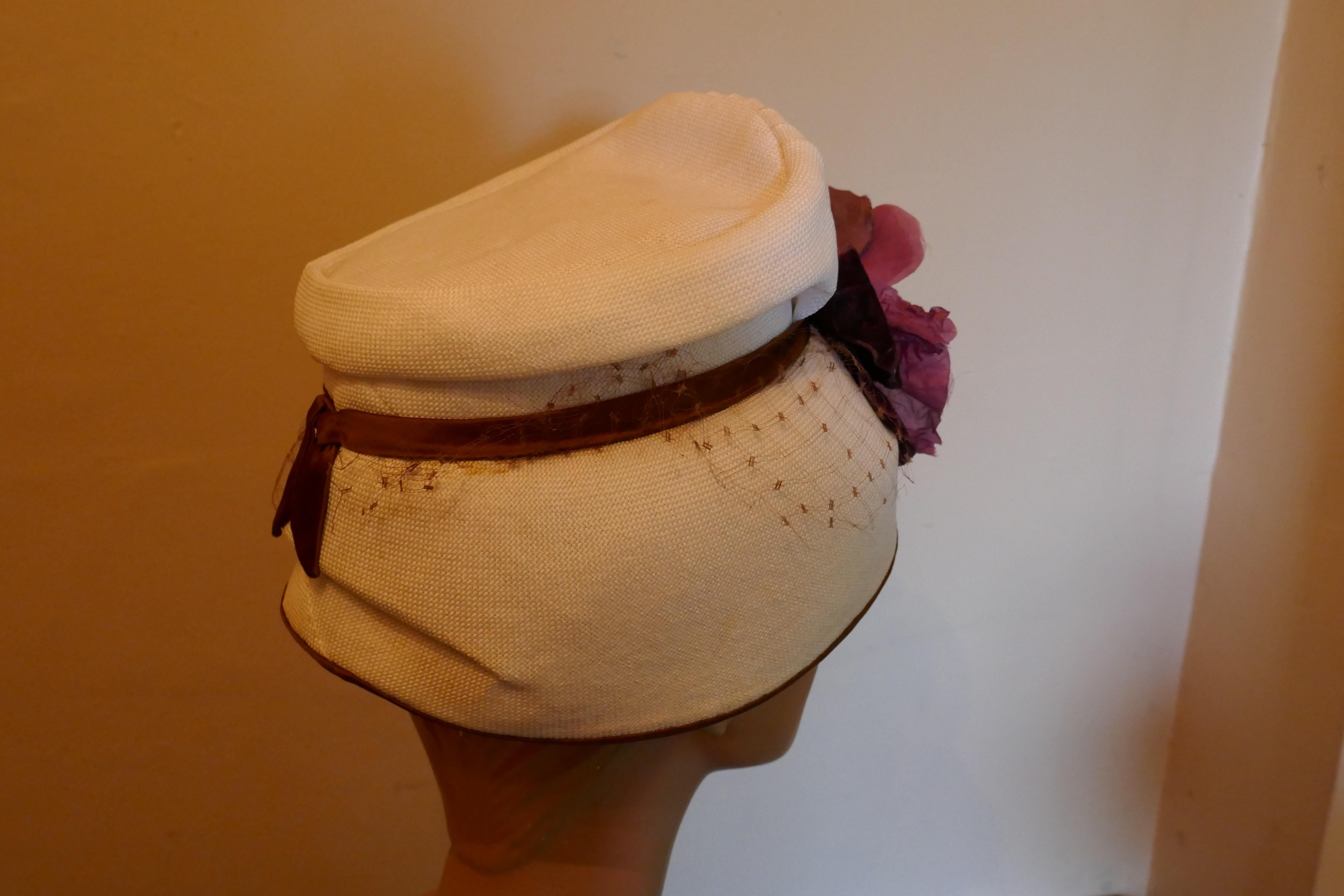 Brown Original 1950s Pill Box Hat by Condo Model