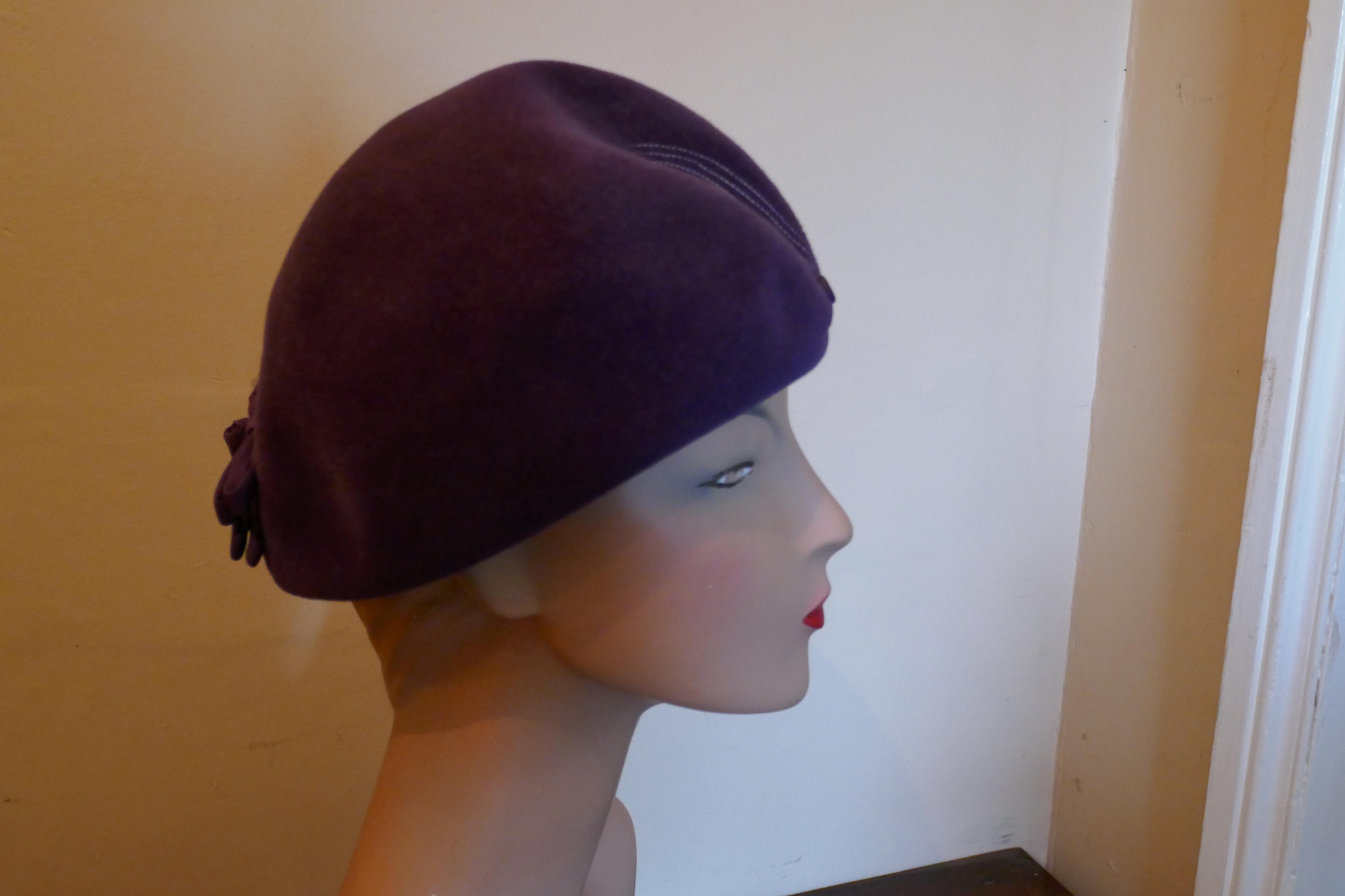 Gray Original 1950s Purple Fur Felt Pill Box Hat,  