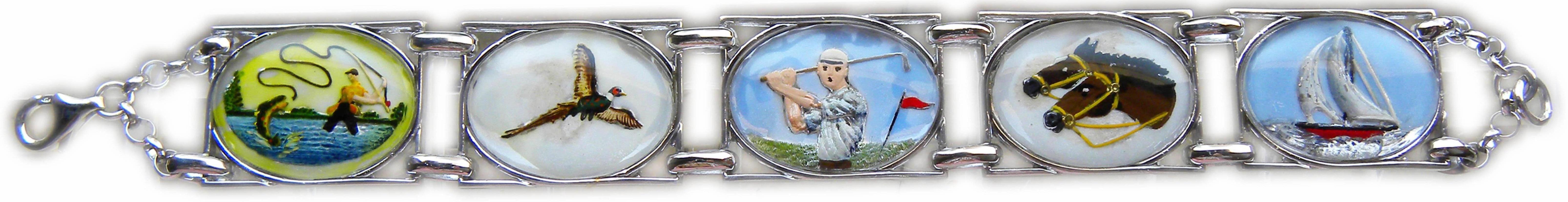 Modern Berca Original 1950s Reverse Painting under Crystal Sterling Silver Bracelet For Sale