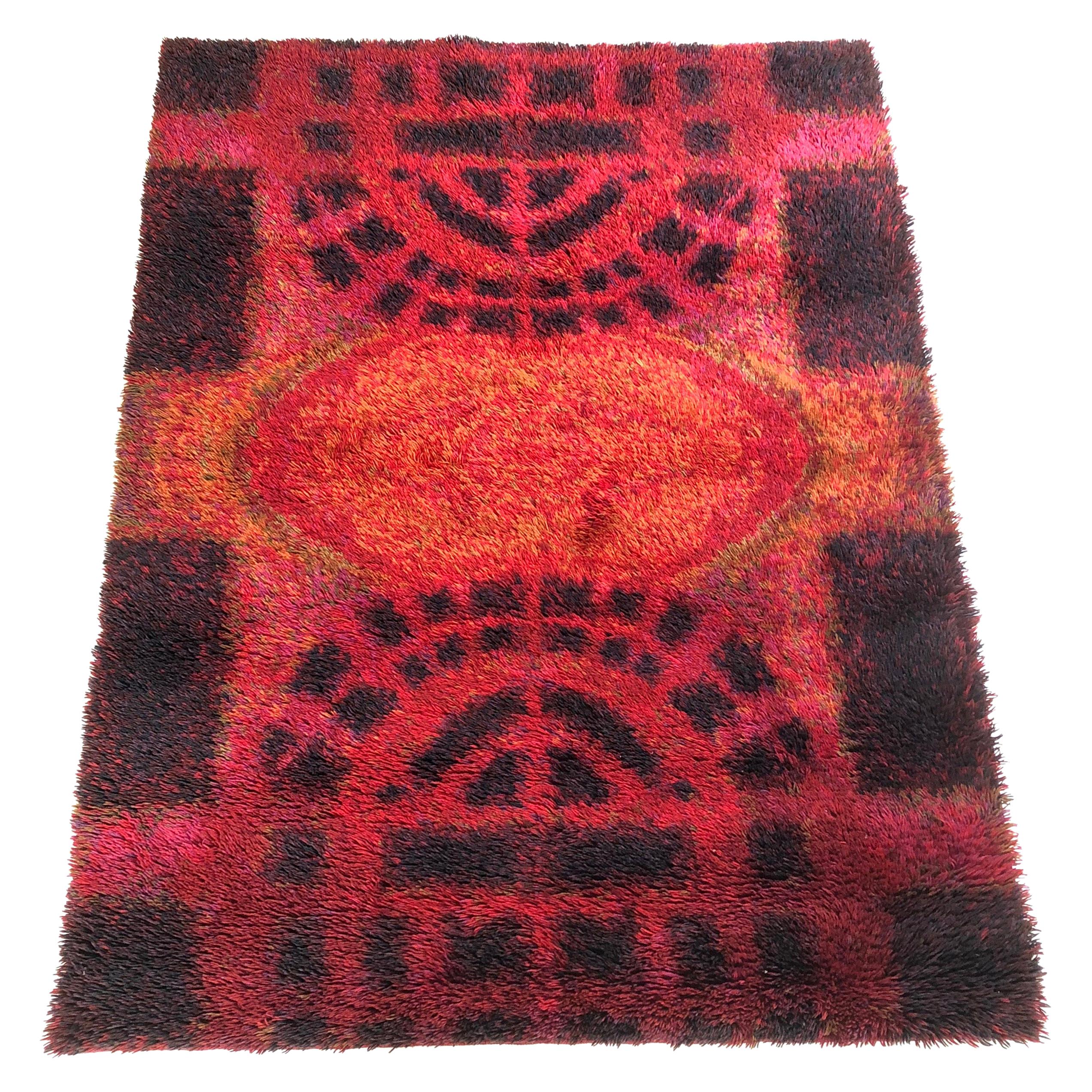 Original 1950s Scandinavian Rya Rug by Ritva Puotila for Finnrya Oy AB, Finland