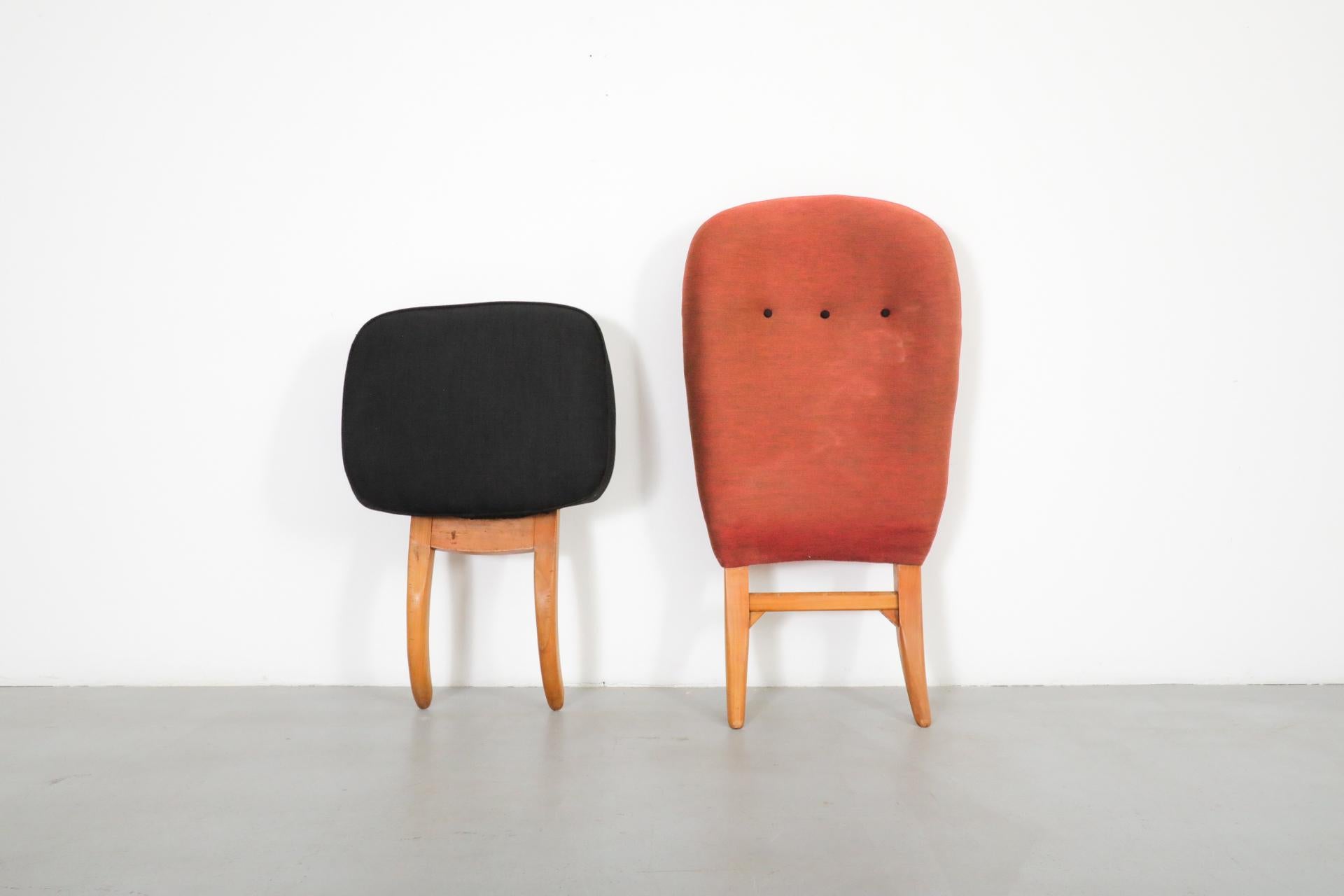 Original Theo Ruth Congo chair with unique tension set construction. The back and seat are 2 separate pieces that fit together like 2 pieces of a puzzle. The seat backs have original upholstery, while the seats were re-done by their previous owner