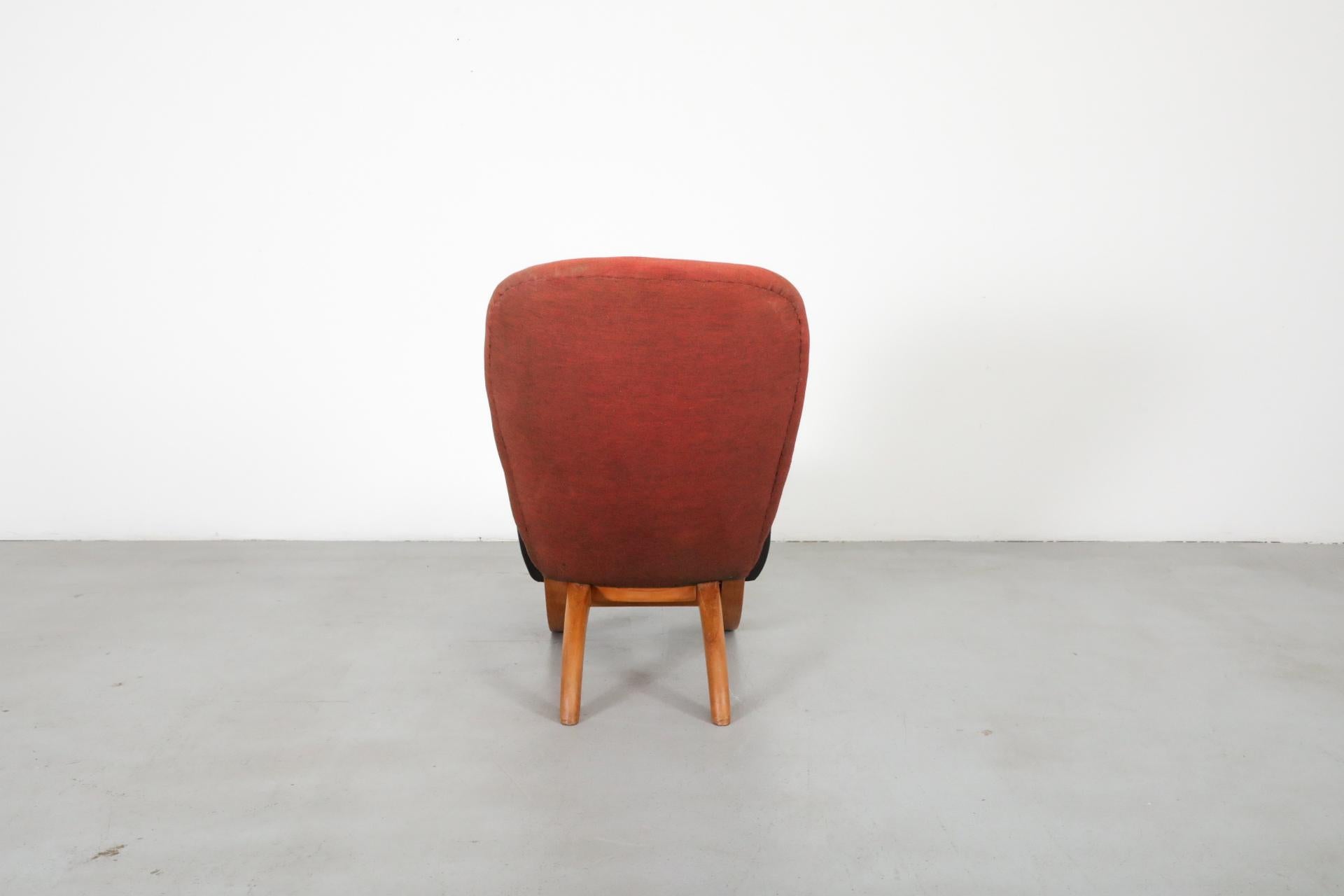 20th Century Original 1950's Theo Ruth Congo Chair for in Brick and Black