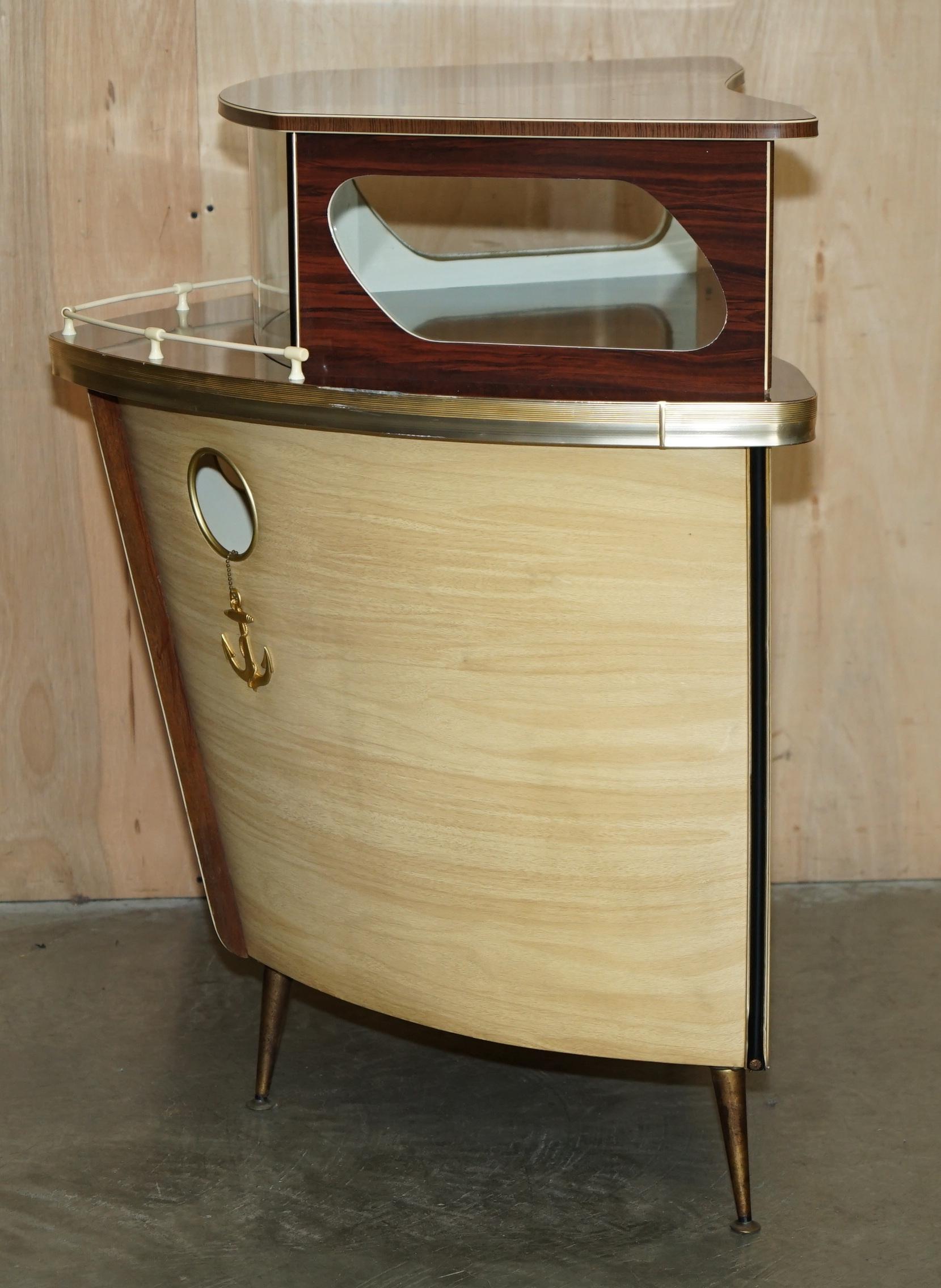 ORIGINAL 1950's UMBERTO MASCAGNI BOLOGNA ITALIAN HOME COCKTAIL BOAT BAR & STOOL en venta 8