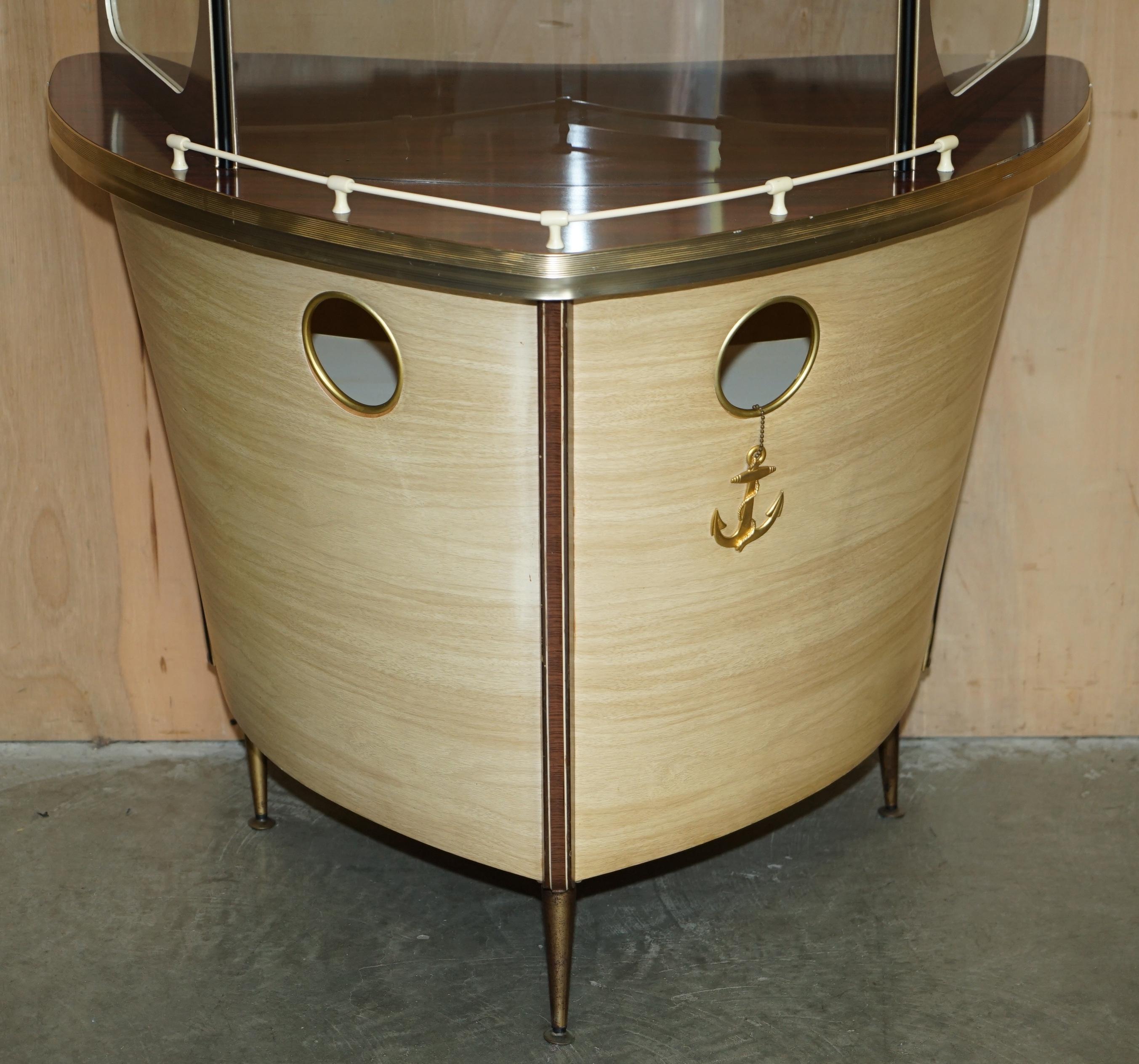 ORIGINAL 1950's UMBERTO MASCAGNI BOLOGNA ITALIAN HOME COCKTAIL BOAT BAR & STOOL Italiano en venta