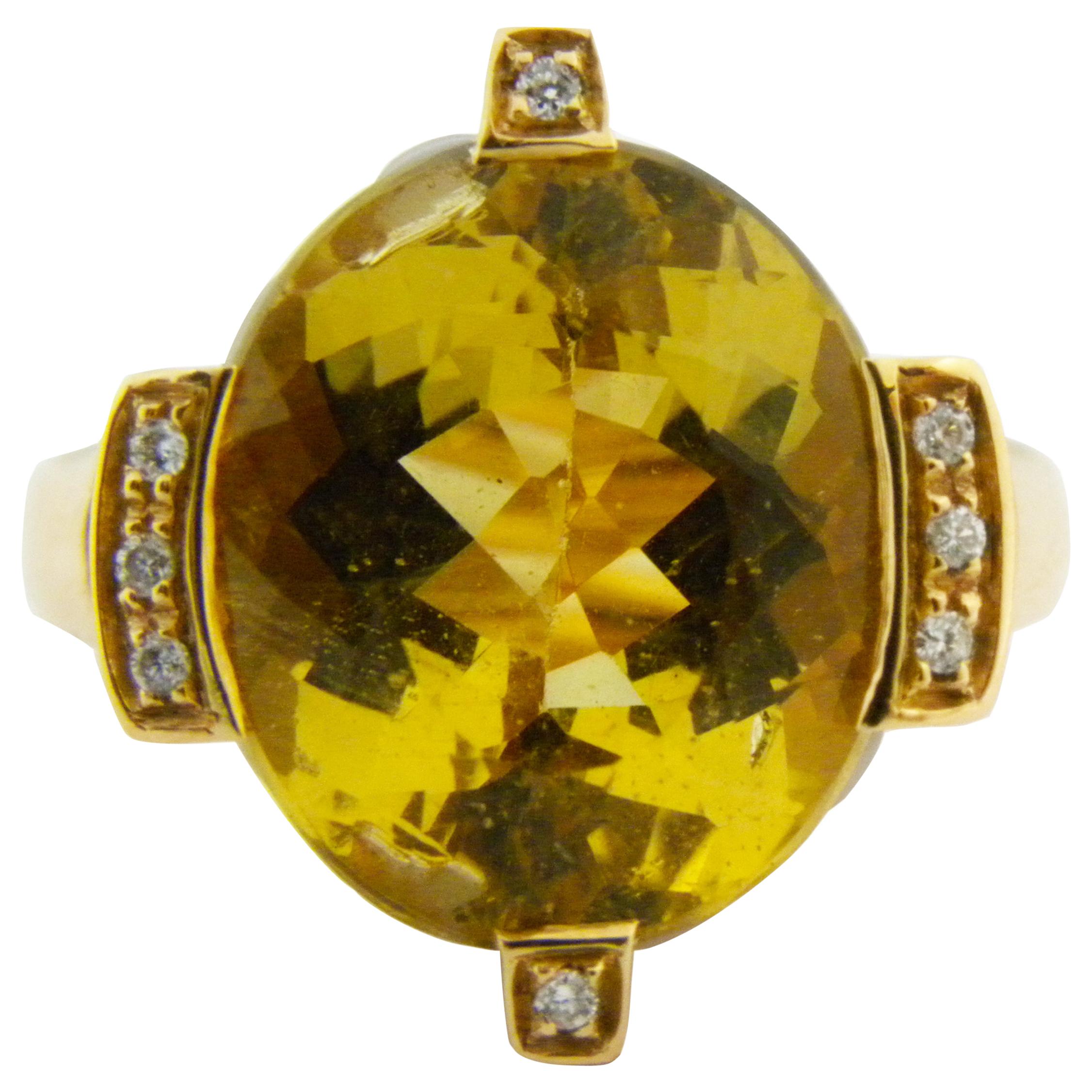 Berca Original 1950s Yellow Beryl Champaigne Diamond Crown Shaped Cocktail Ring For Sale